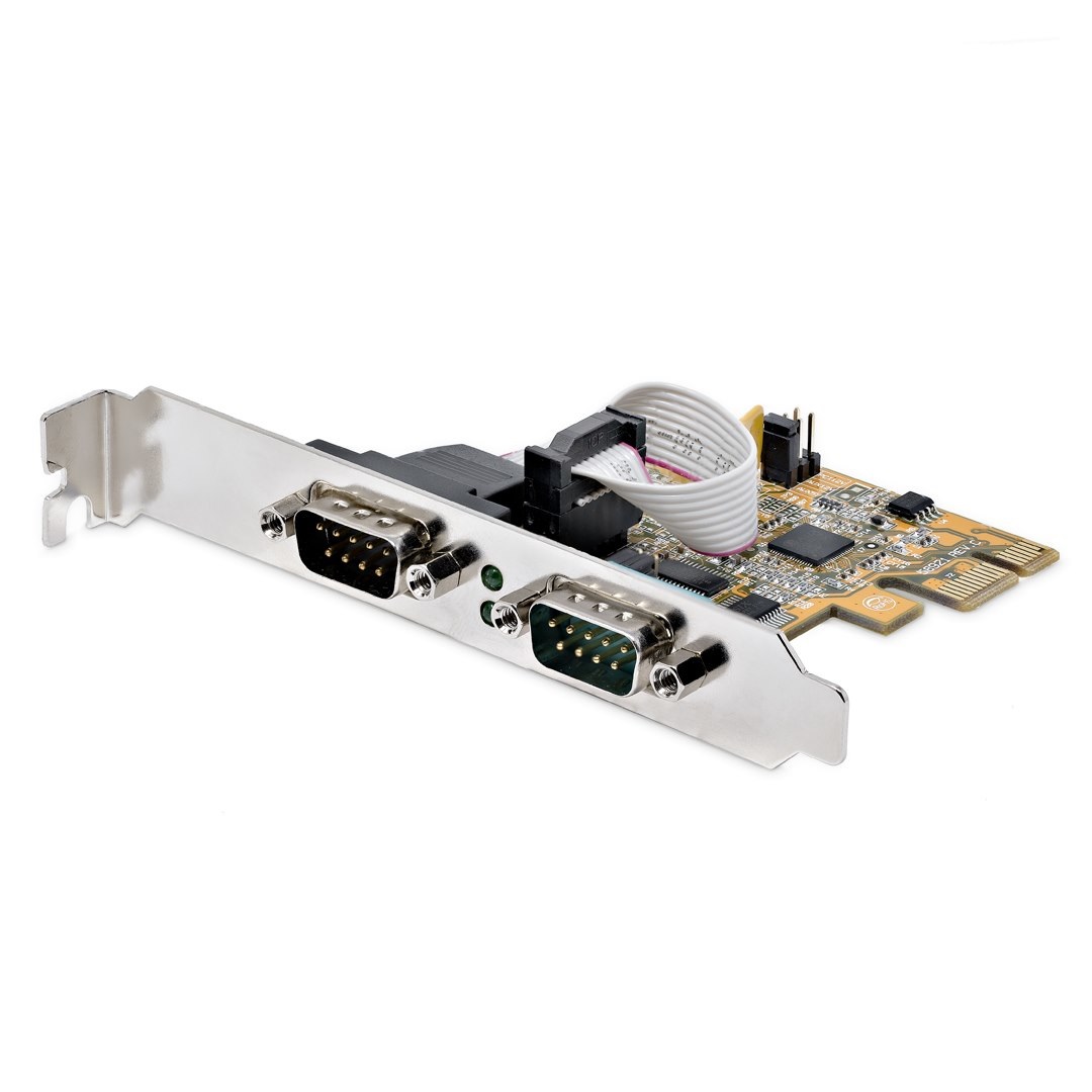 StarTech.com Scheda seriale PCI Express a 2 porte - Interfaccia RS232 (DB9) con 16C1050 UART, staffe standard o a basso profilo, ritenzione COM, compatibile con Windows e Linux