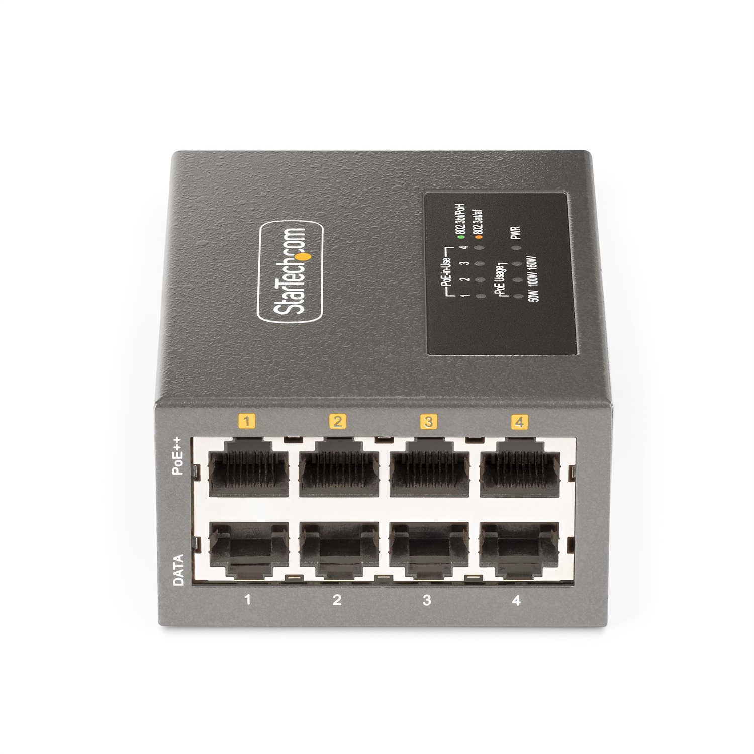 StarTech.com Iniettore PoE Multi-Gigabit a 4 porte, Ethernet 5/2.5/1G (NBASE-T), PoE/PoE /PoE (802.3af/802.3at/802.3bt), Potenza 160 Watt, Montabile a parete/su guida DIN, Non gestito