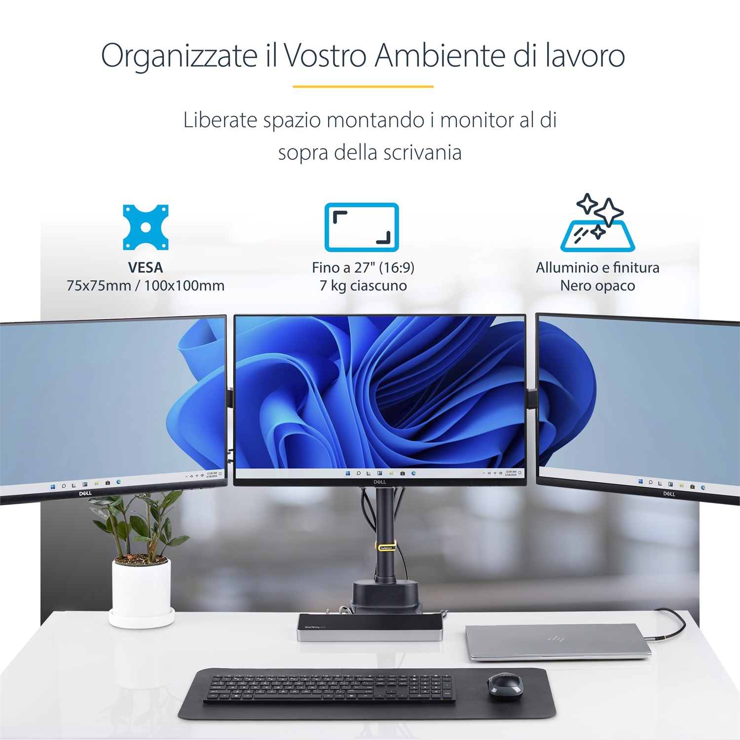 StarTech.com Supporto per tre monitor fino a 27