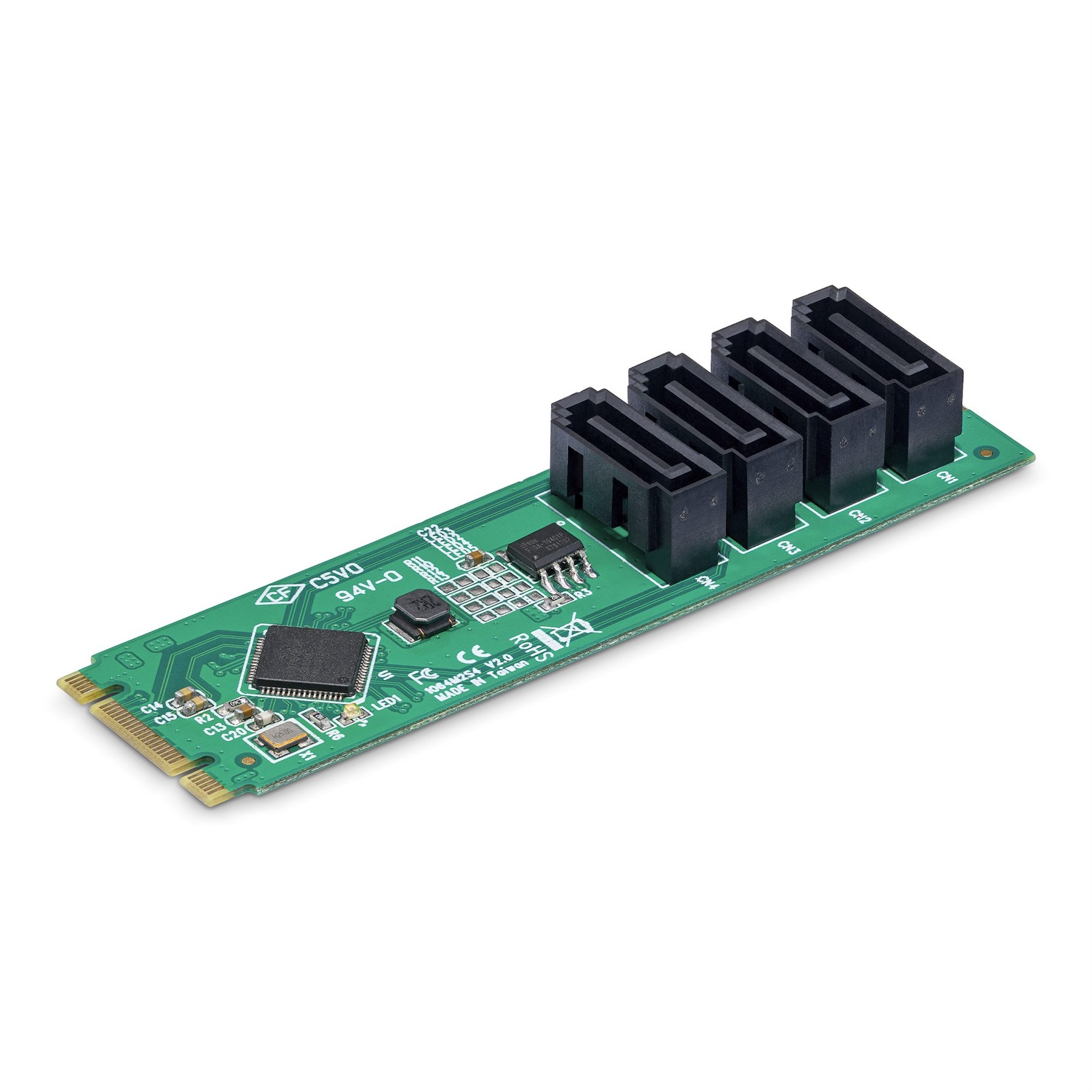 StarTech.com Scheda adattatore da M.2 a SATA a 4 porte - M.2 PCIe 3.0 a SATA HDD/SSD, chipset ASM1064, compatibile con Windows/macOS/Linux