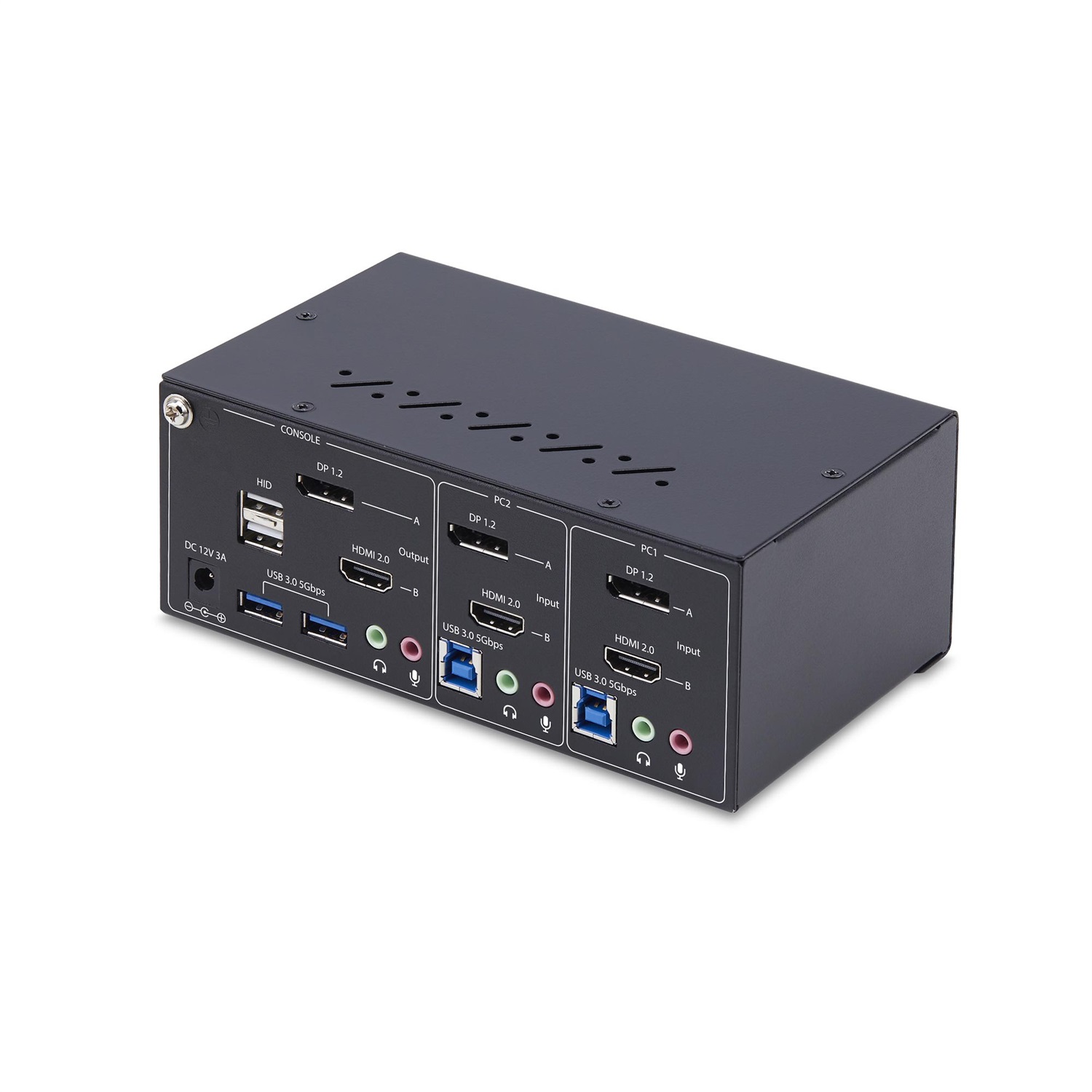 StarTech.com Switch KVM a 2 porte con doppio monitor DisplayPort e HDMI, 4K 60Hz, hub USB 5Gbps, 2 porte USB HID, conforme TAA, Nero