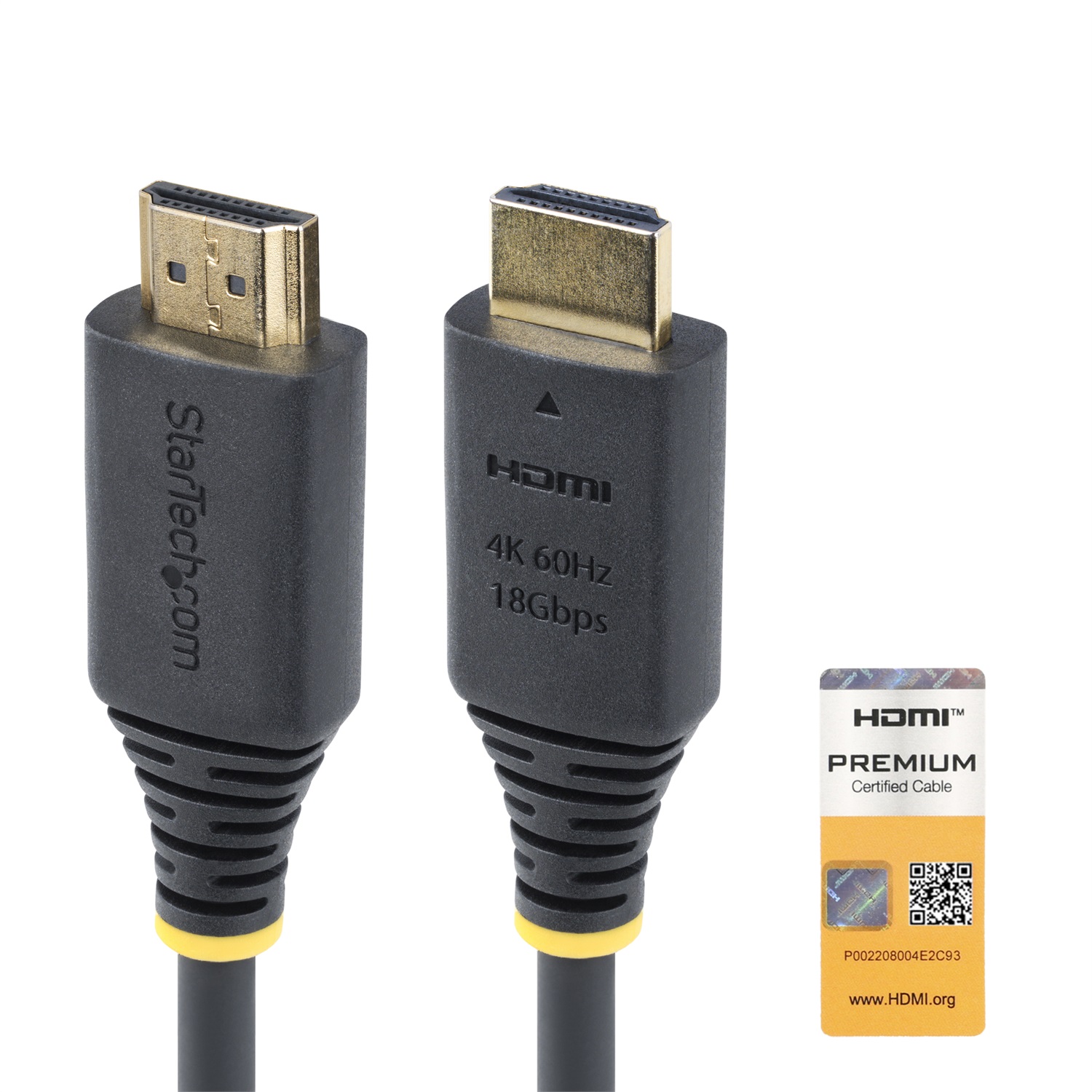 StarTech.com Cavo HDMI ad alta velocità certificato Premium da 50cm, 4K 60Hz/1440p 144Hz, HDR10, HDCP 2.2, ARC, 18Gbps, cavo UHD HDMI 2.0 con rivestimento in TPE