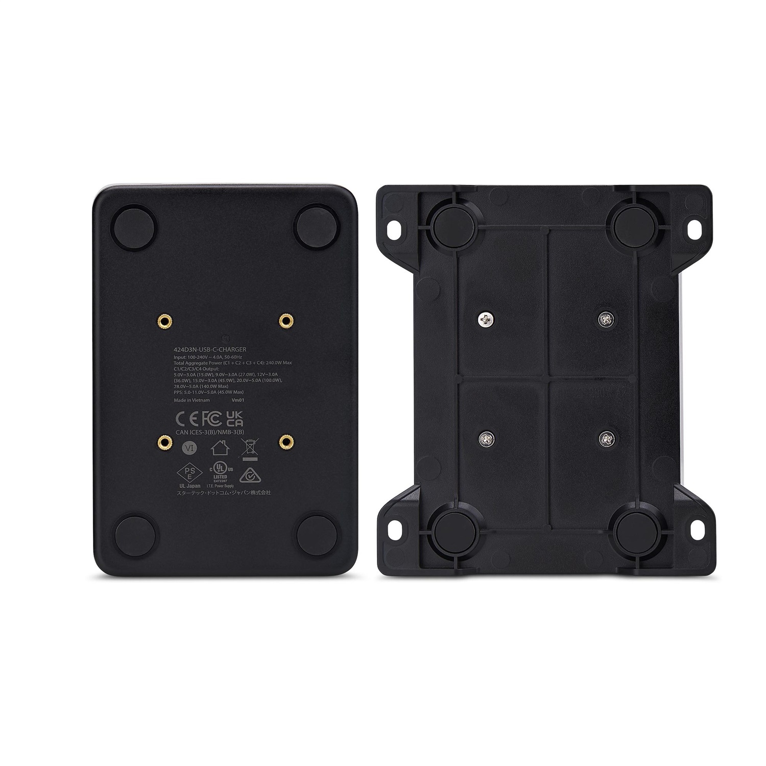 StarTech.com Caricatore USB-C a 4 porte multidispositivo, 240 W totali, 140 W EPR per porta, PD 3.1, con blocco a vite e staffa di montaggio inclusa