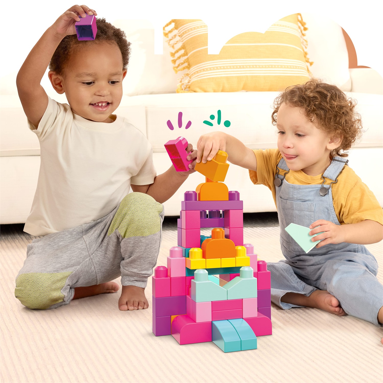 MEGA BLOKS Grande Borsa da Set da costruzione con 60 mattoncini colorati e custodia - Giocattolo per bambini da 1 anno in su