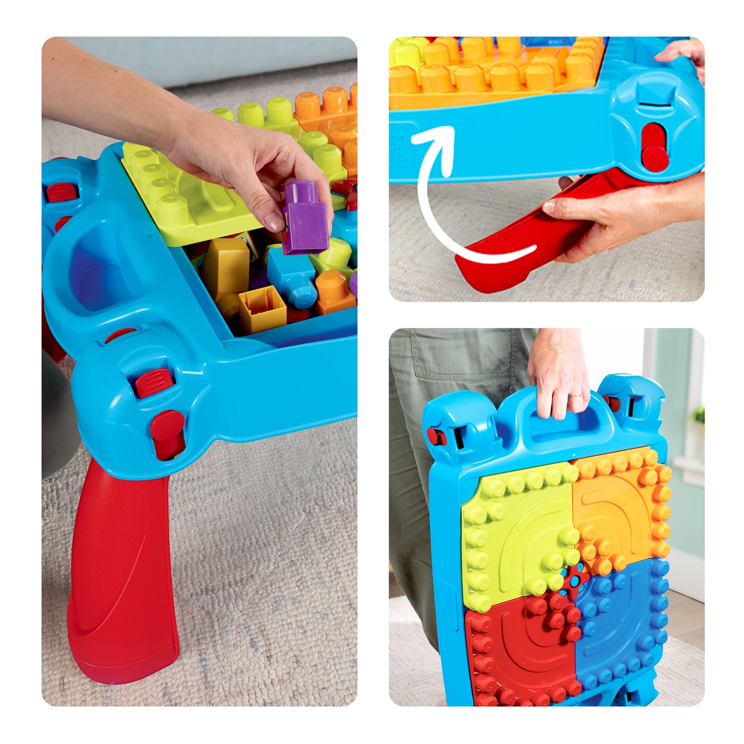 Mega Brands Mega Bloks - Tavolino Multi attività 3-in-1 Ripiegabile con Pista e 20 Blocchi Colorati per Bambini 1 Anni