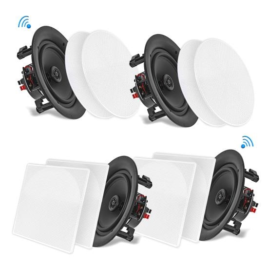 Pyle Casse Bluetooth 20 cm - Altoparlanti da Incasso a Parete/Soffitto 2 Vie, Griglia Tonda/Quadrata, 250 Watt, Streaming Musicale Senza Fili