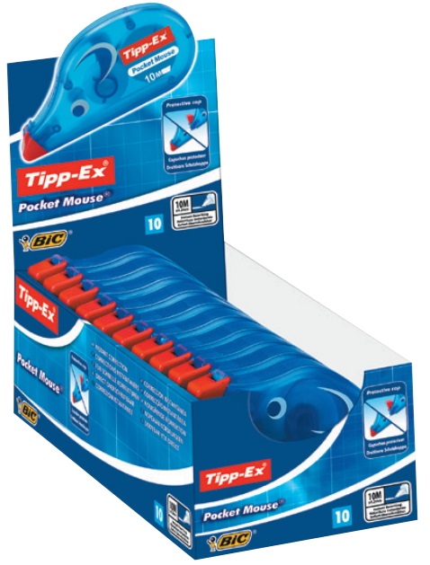 BIC Tipp-Ex Pocket Mouse Correttore a Nastro 4,2 mm x 10 m Blu - Confezione da 10 Pezzi