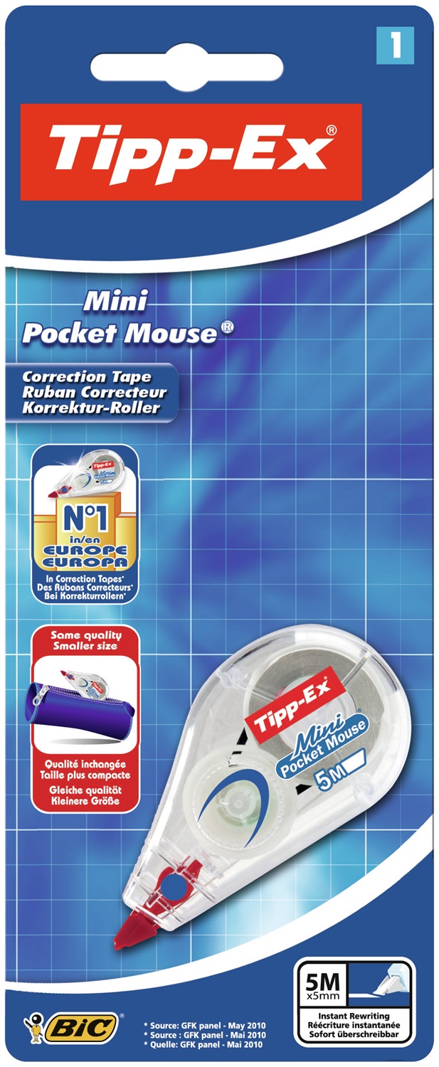 Tipp-Ex Mini Pocket Mouse Correttore a Nastro 5 mm x 6 m - Blister da 1 pezzo, Anti-strappo e Riscrivibile