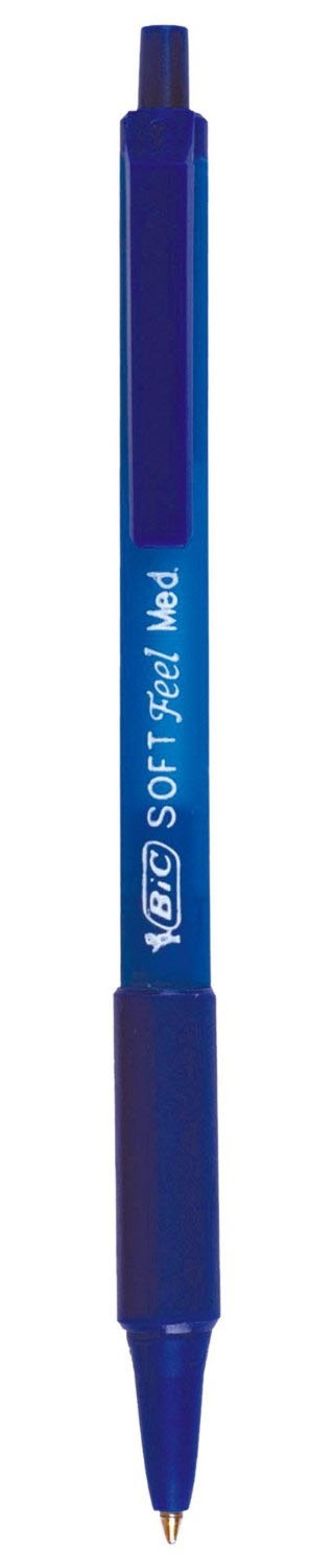 BIC SoftFeel Clic Grip Penna a Sfera a Scatto Blu - Punta 1,0 mm - Confezione da 12 Pezzi