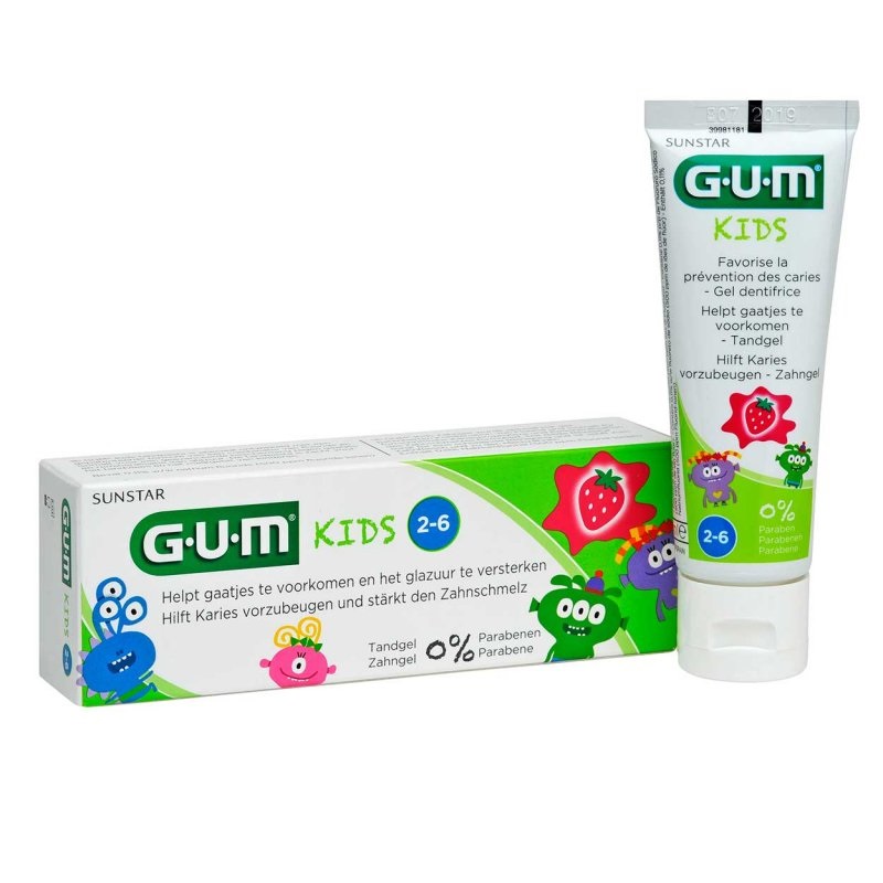 GUM Kids Dentifricio in Gel 50 ml per Bambini 2-6 Anni con Fluoro 500 ppm e Isomalto