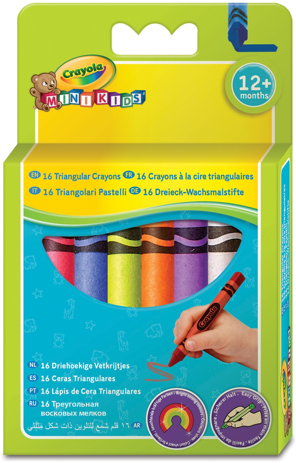 Crayola Mini Kids Pastelli a Cera Lavabili Triangolari 16 Colori Assortiti per Bambini da 12 Mesi