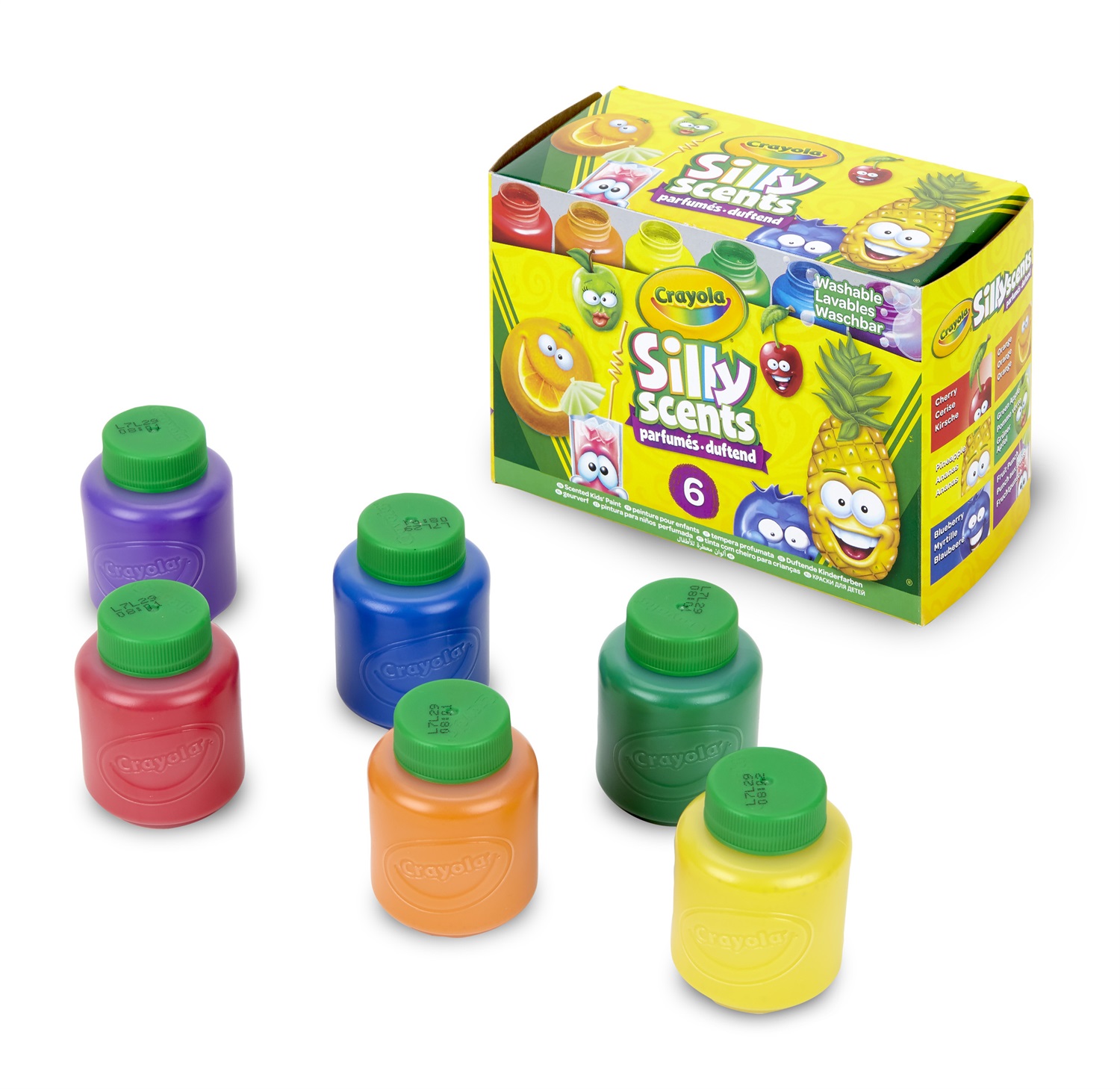CRAYOLA Silly Scents - Tempere Profumate Lavabili, 6 Colori Assortiti, Flaconcini da 59 ml, Attività Creativa per Bambini