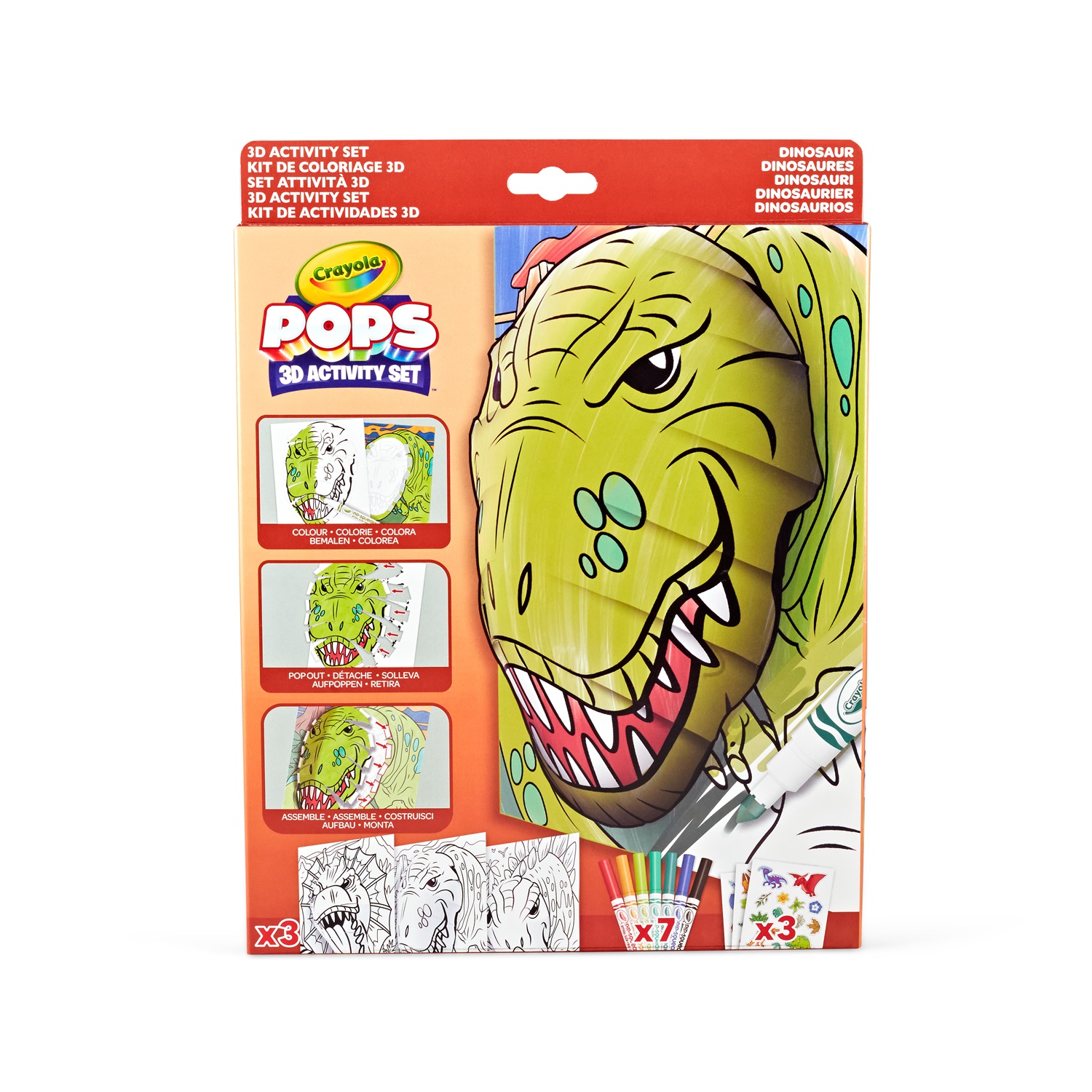 Crayola Set Attività Pops Dinosauri 04-2800 - Attività Creativa 3D per Bambini, Pagine da Colorare e Costruire