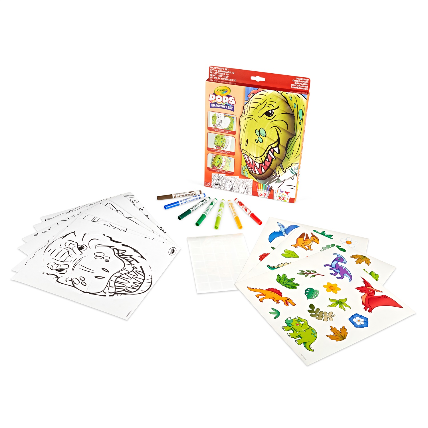 Crayola Set Attività Pops Dinosauri 04-2800 - Attività Creativa 3D per Bambini, Pagine da Colorare e Costruire