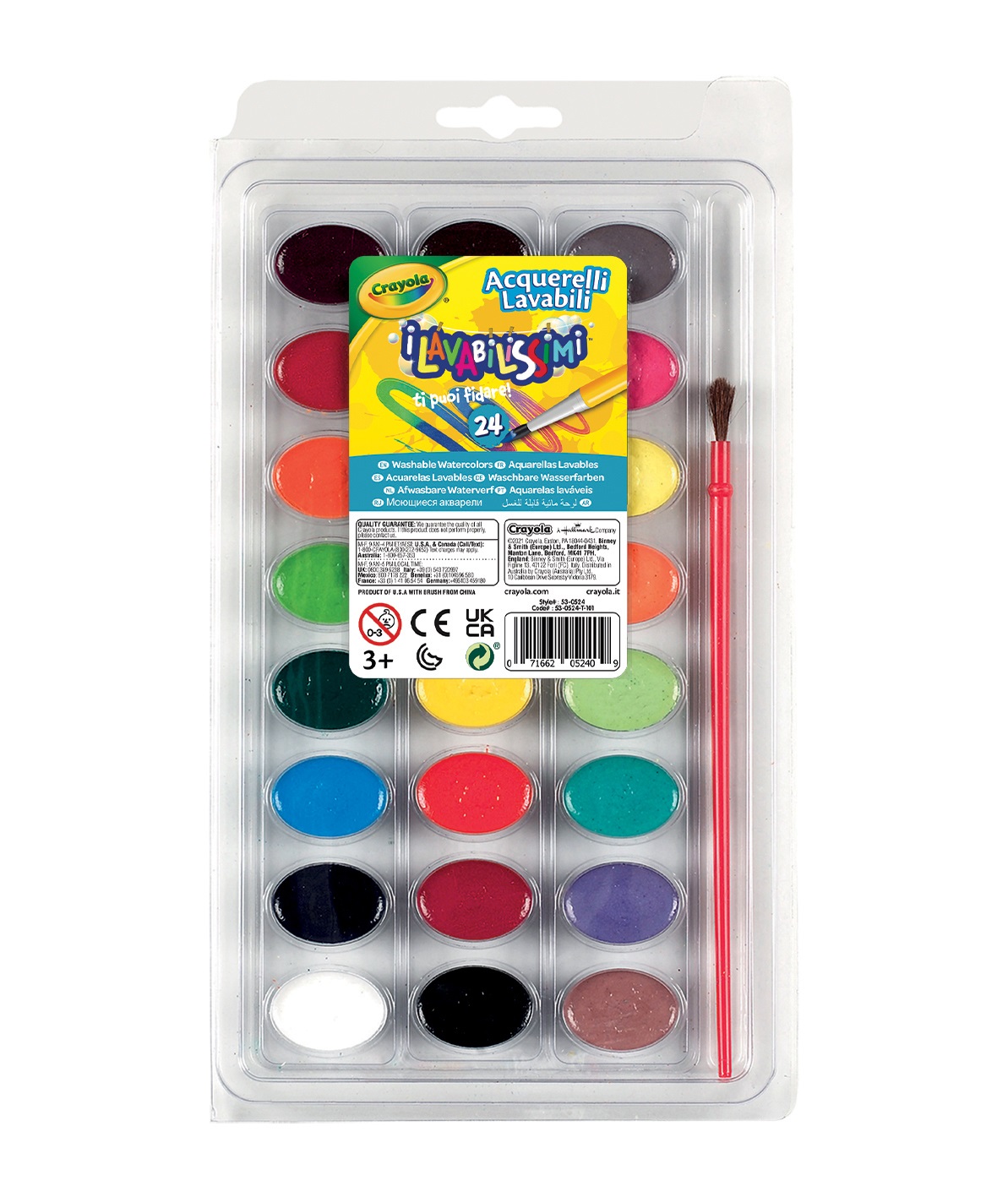 Crayola I Lavabilissimi Acquerelli Lavabili 24 Colori Assortiti con Pennello