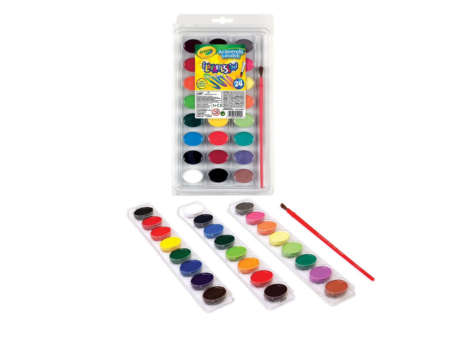 Crayola I Lavabilissimi Acquerelli Lavabili 24 Colori Assortiti con Pennello