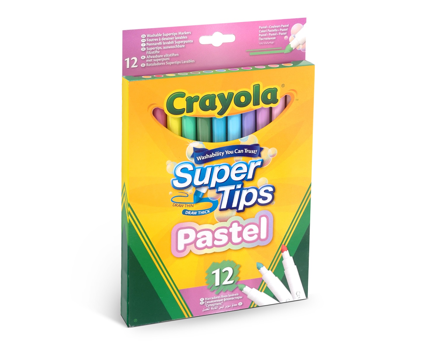 Crayola 58-7515 Pennarelli Superpunta Lavabili Colori Pastello, Set da 12 Unità per Scuola e Tempo Libero