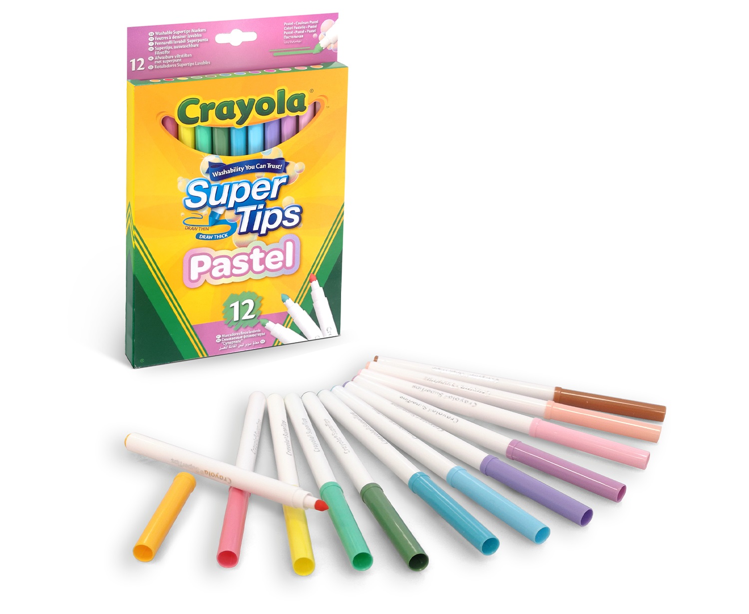 Crayola 58-7515 Pennarelli Superpunta Lavabili Colori Pastello, Set da 12 Unità per Scuola e Tempo Libero