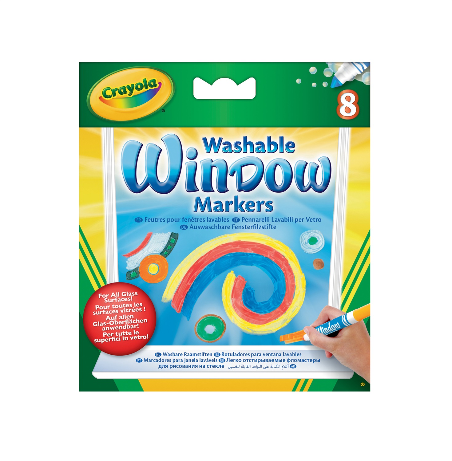 Crayola 58-8165 - Set di 8 Pennarelli Lavabili per Vetro, per Decorare Finestre e Specchi, Età 3