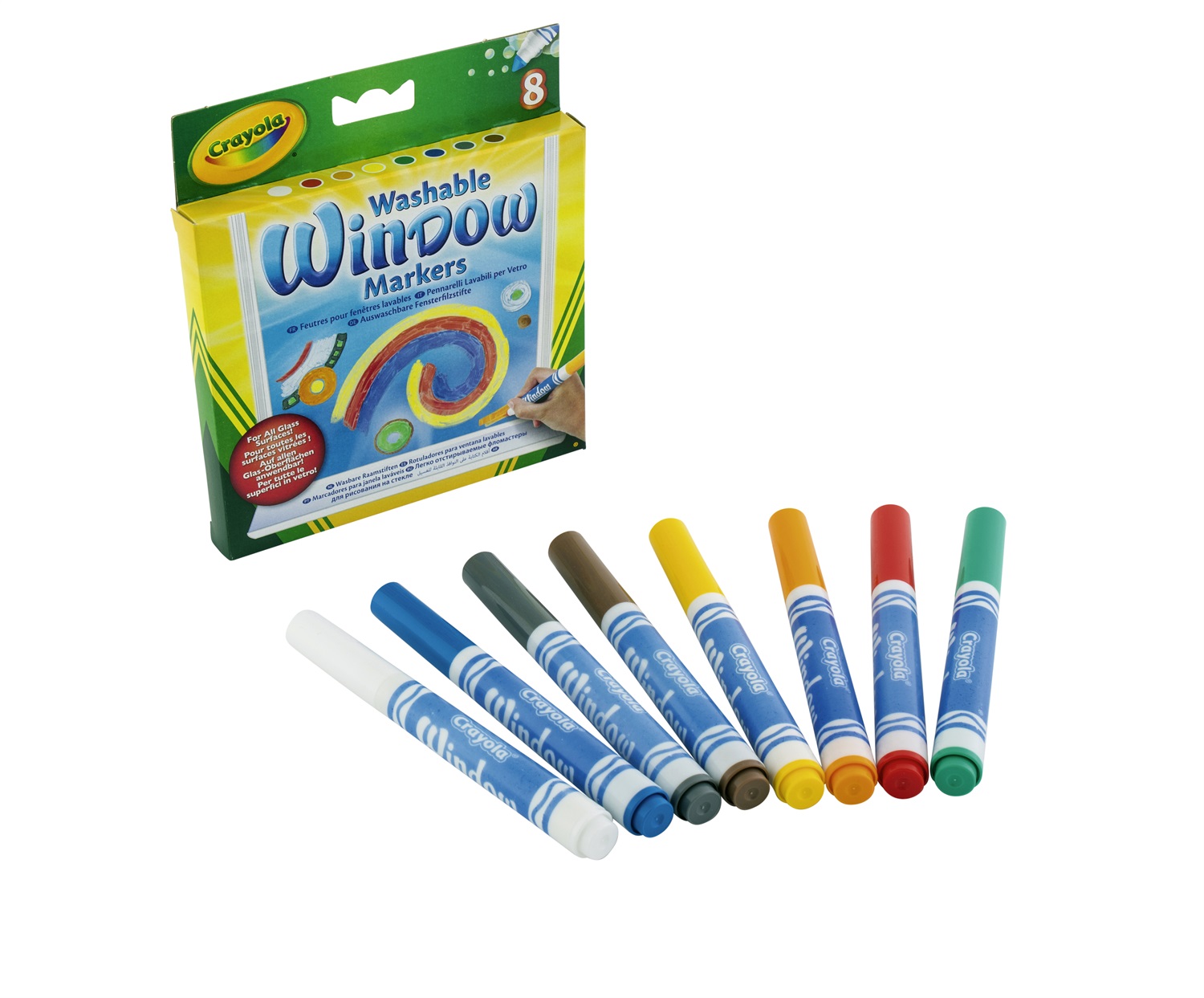 Crayola 58-8165 - Set di 8 Pennarelli Lavabili per Vetro, per Decorare Finestre e Specchi, Età 3