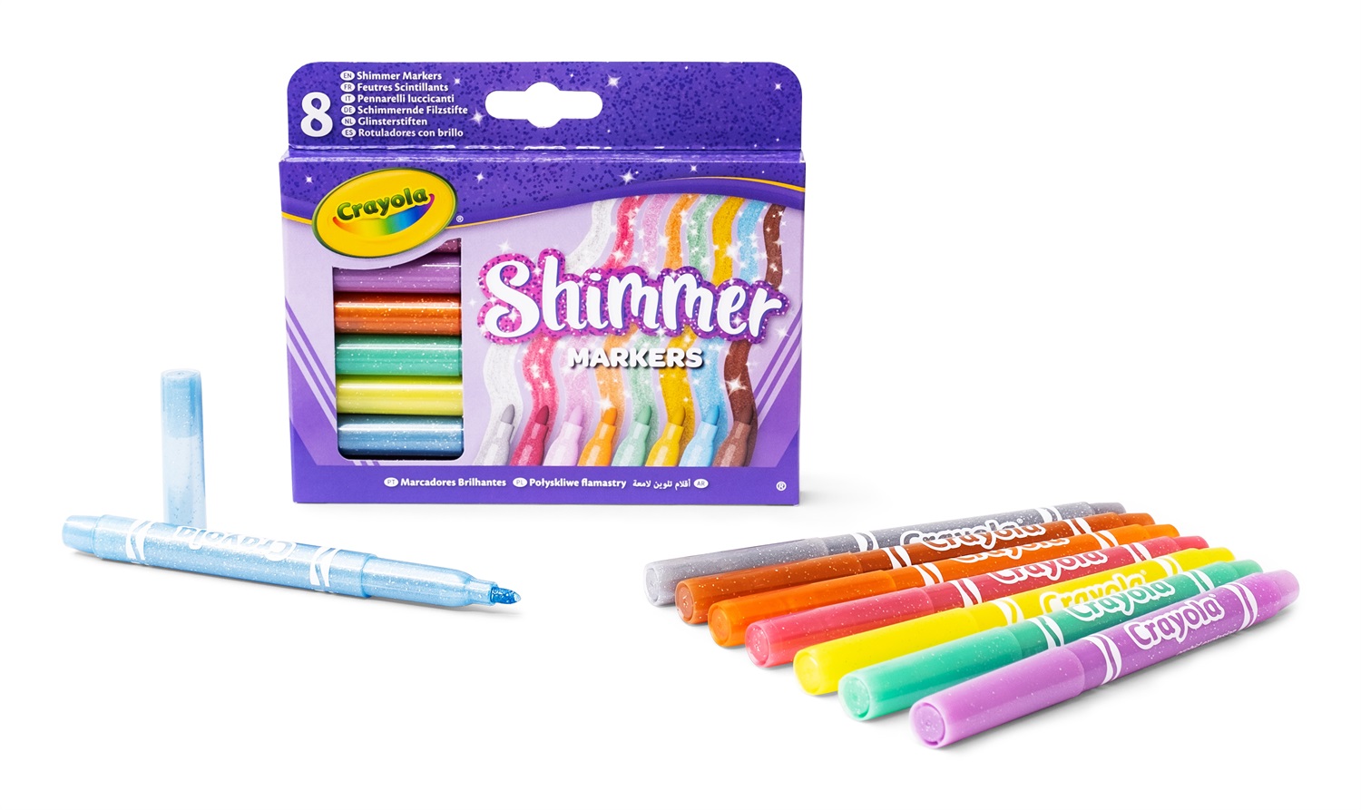 CRAYOLA - Pennarelli Scintillanti Glitter, Set 8 Colori Brillanti per Bambini da 3 Anni