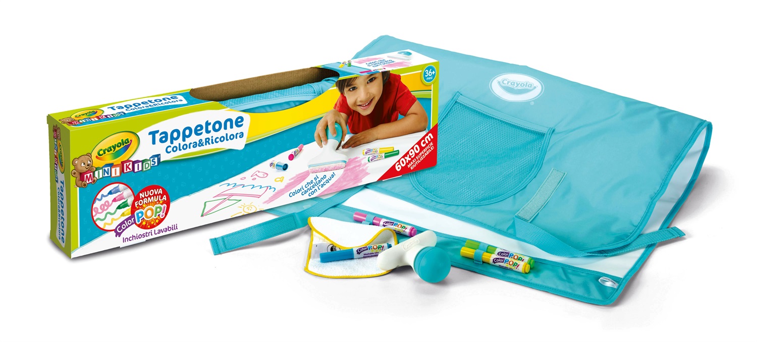 Crayola Tappetone Colora & Ricolora - Superficie Morbida 60x90 cm, Inchiostro Cancellabile, Pennarelli ColorPop Inclusi
