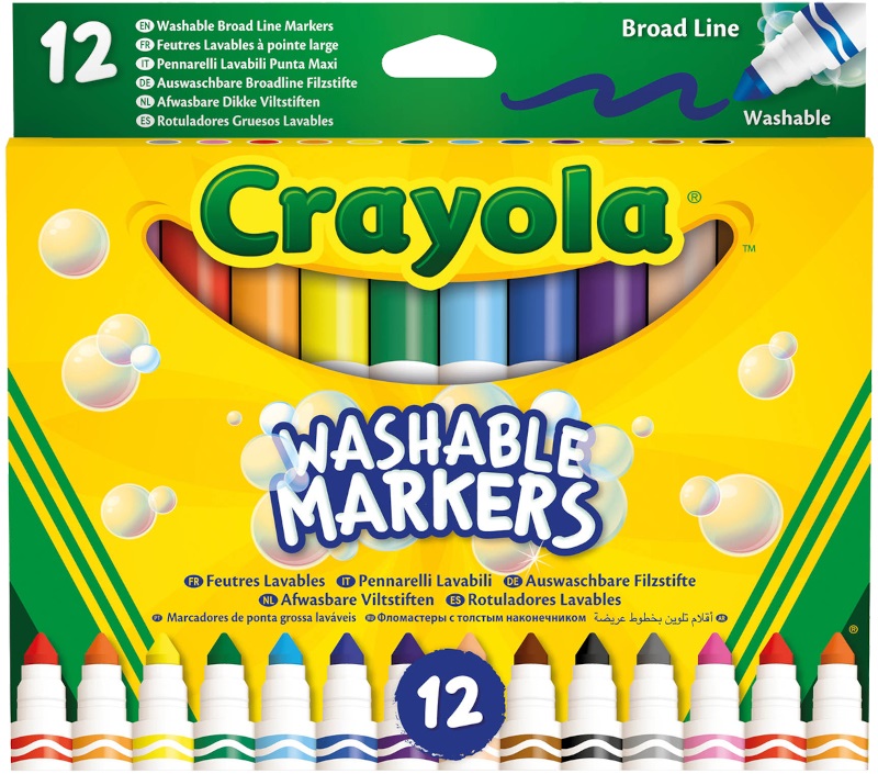 Crayola 12 Pennarelli Lavabili con Punta Maxi in Fibra Super-Resistente - Colori Assortiti, Doppio Tratto, Età 3 , Confezione da 12