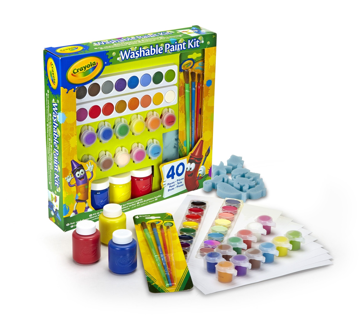 Crayola Set Pittura Lavabile 40 Pezzi - Include Acquerelli, Tempere, Pennelli e Spugnette per Bambini