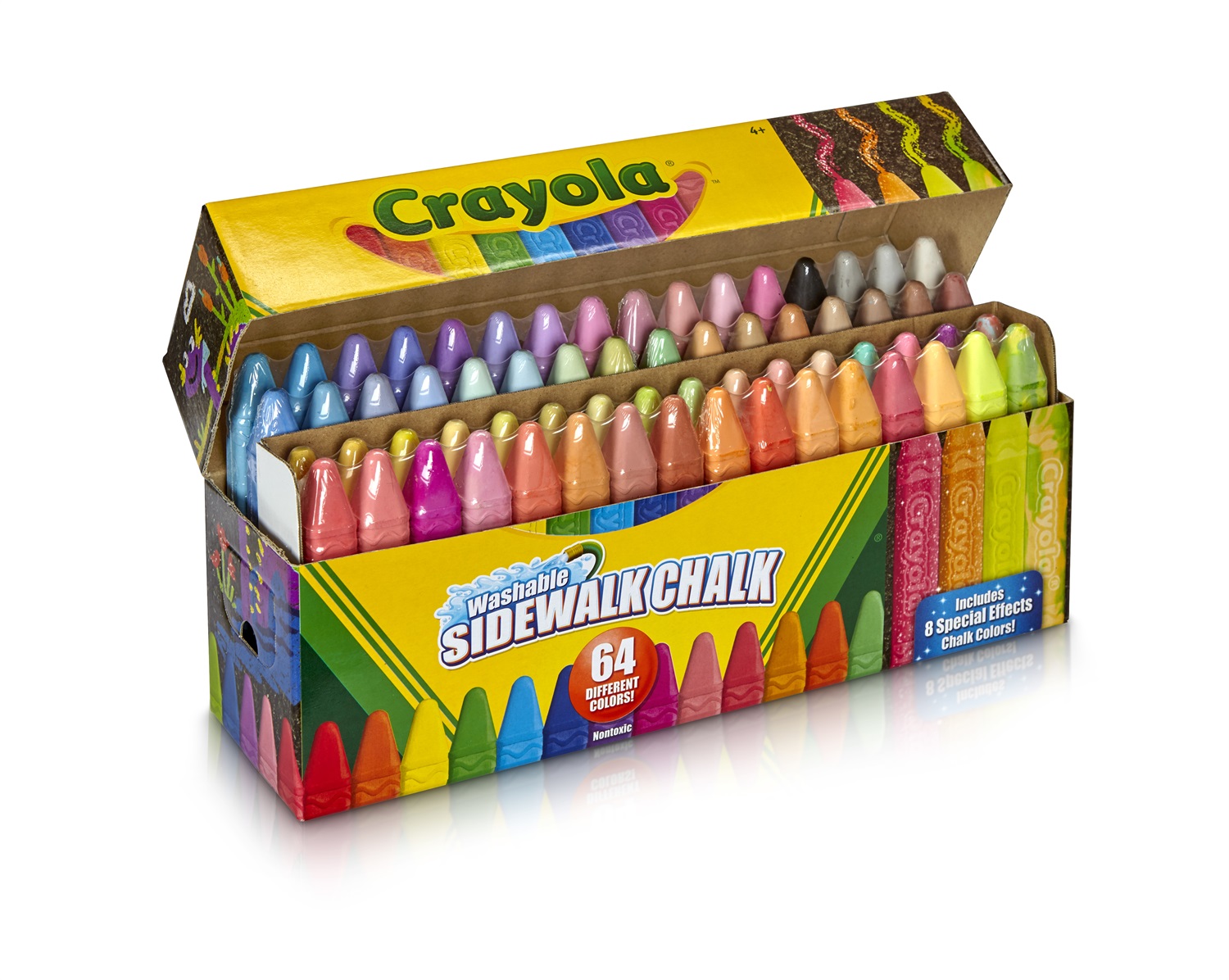 Crayola Gessetti per Esterno Lavabili - Confezione da 64 Pezzi, Colori Assortiti per Scuola e Tempo Libero
