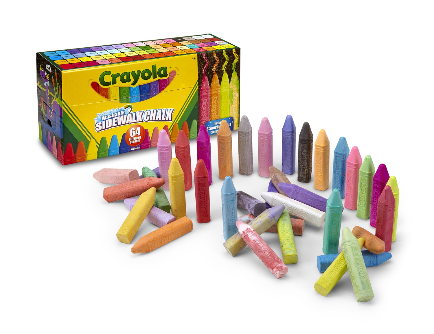 Crayola Gessetti per Esterno Lavabili - Confezione da 64 Pezzi, Colori Assortiti per Scuola e Tempo Libero