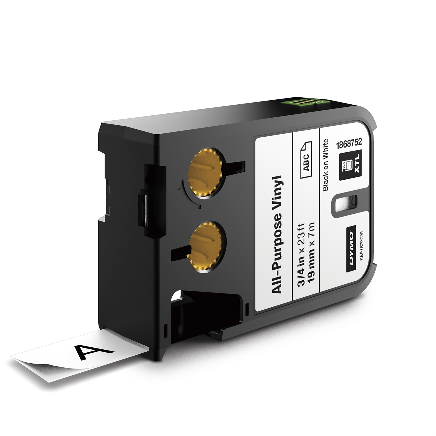 Dymo 947817 Etichetta in Vinile Multiuso 19mm x 7m - Nero su Bianco, Resistente a Umidità e Raggi UV