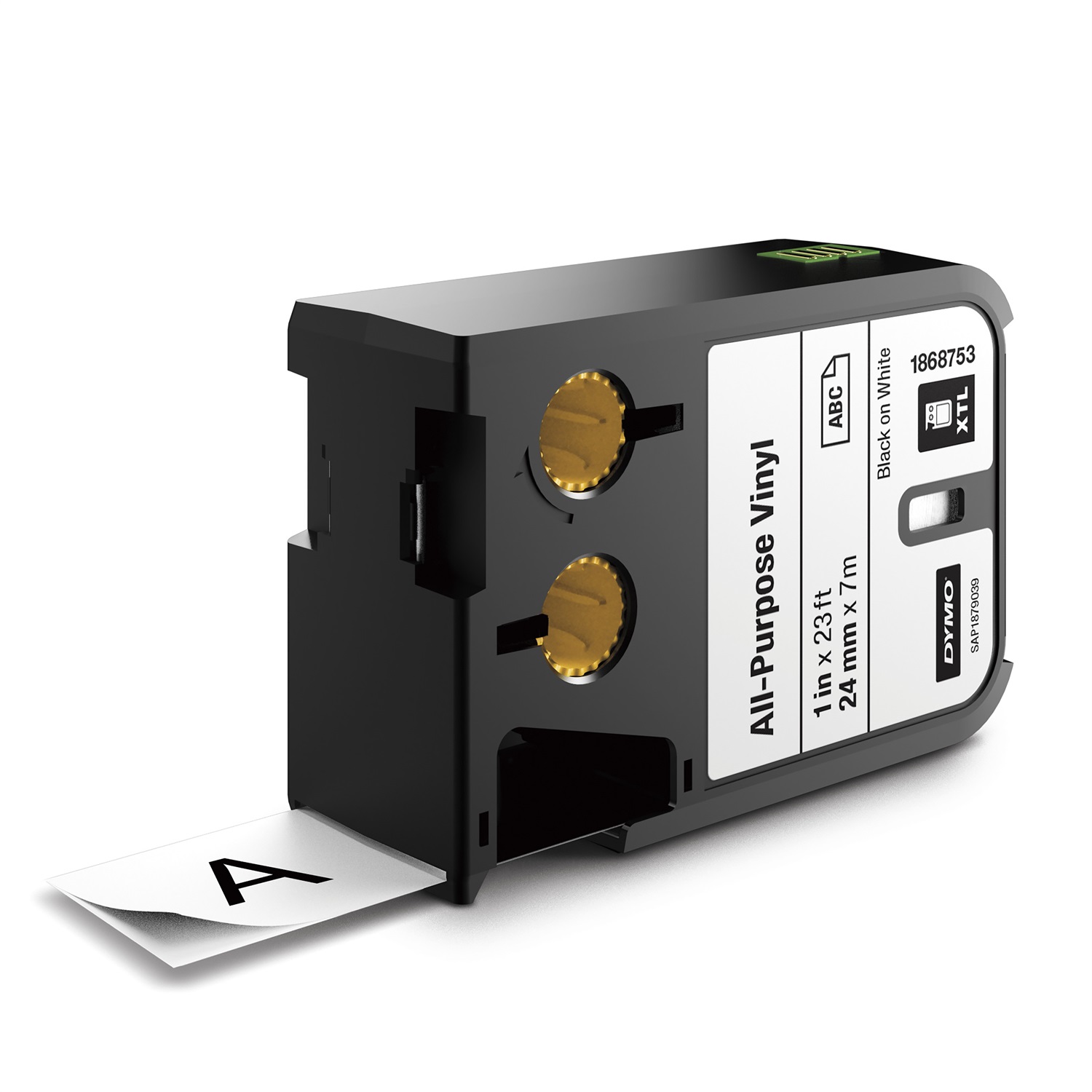 DYMO Nastro in Vinile Multiuso 24mm x 7m - Nero su Bianco, Resistente all'Umidità e ai Raggi UV