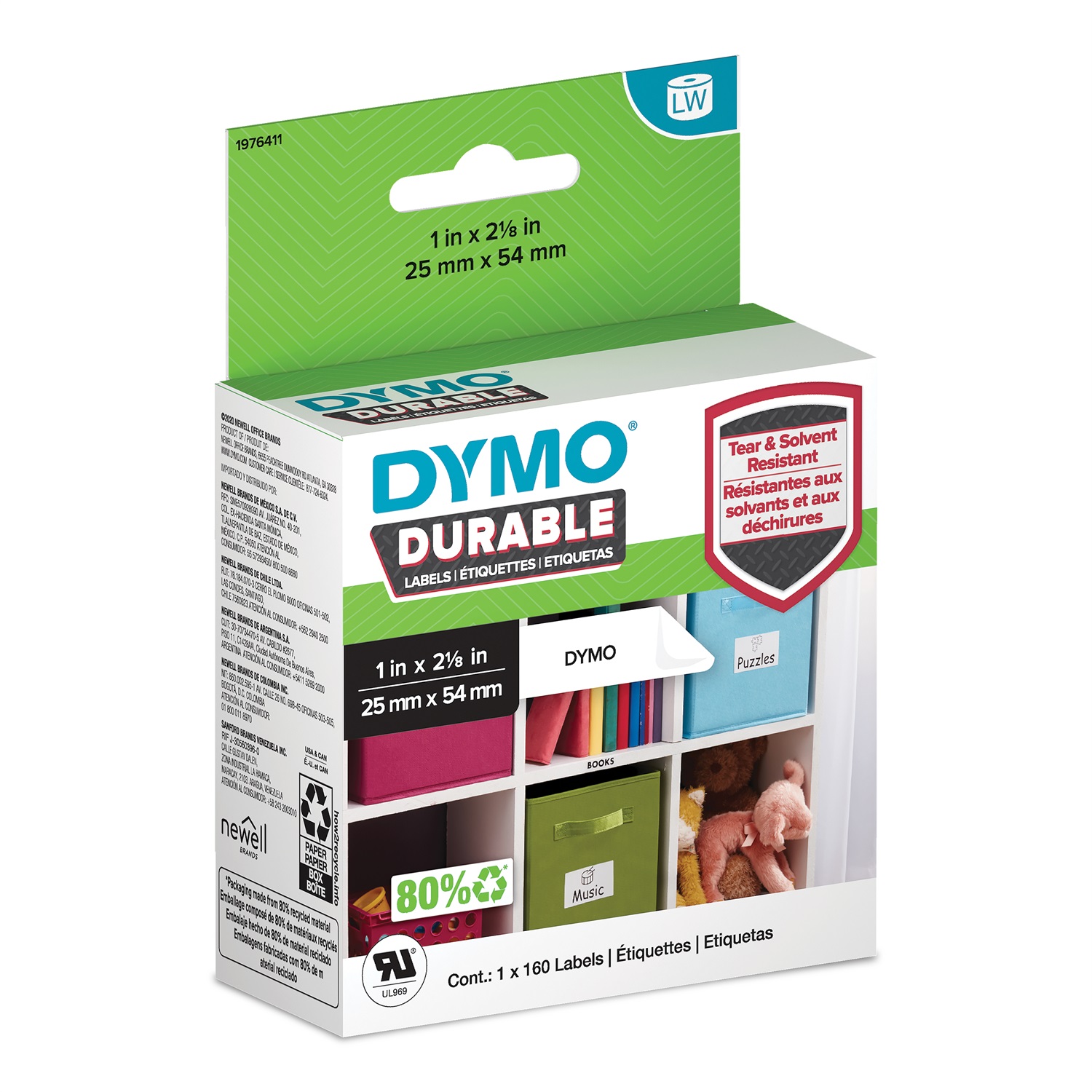 Dymo Etichette LabelWriter Durable - 25 x 54 mm - Rotolo da 160 Etichette - Bianco - Codice 1976411