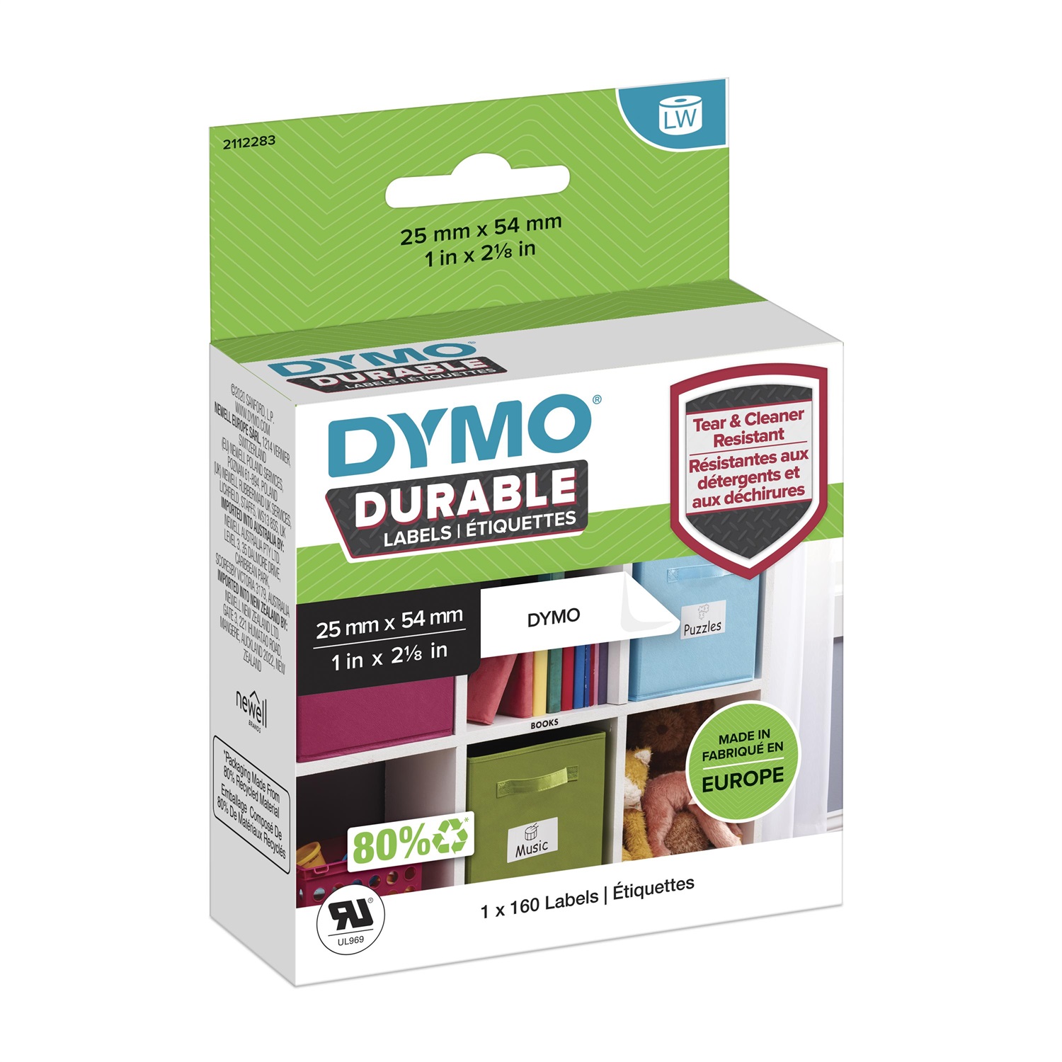 Dymo Etichette LabelWriter Durable - 25 x 54 mm - Rotolo da 160 Etichette - Bianco - Codice 1976411