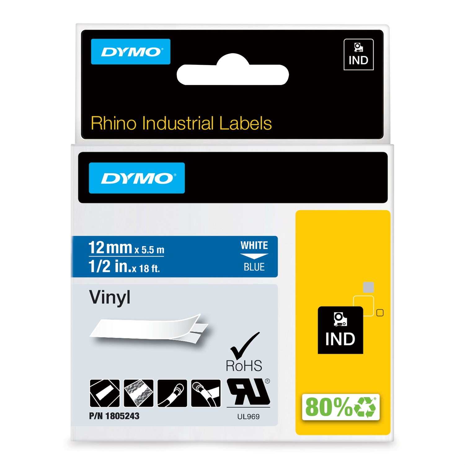 Dymo Nastro Etichette in Vinile Bianco/Blu e Arancione - 12mm x 5,5m e 19mm