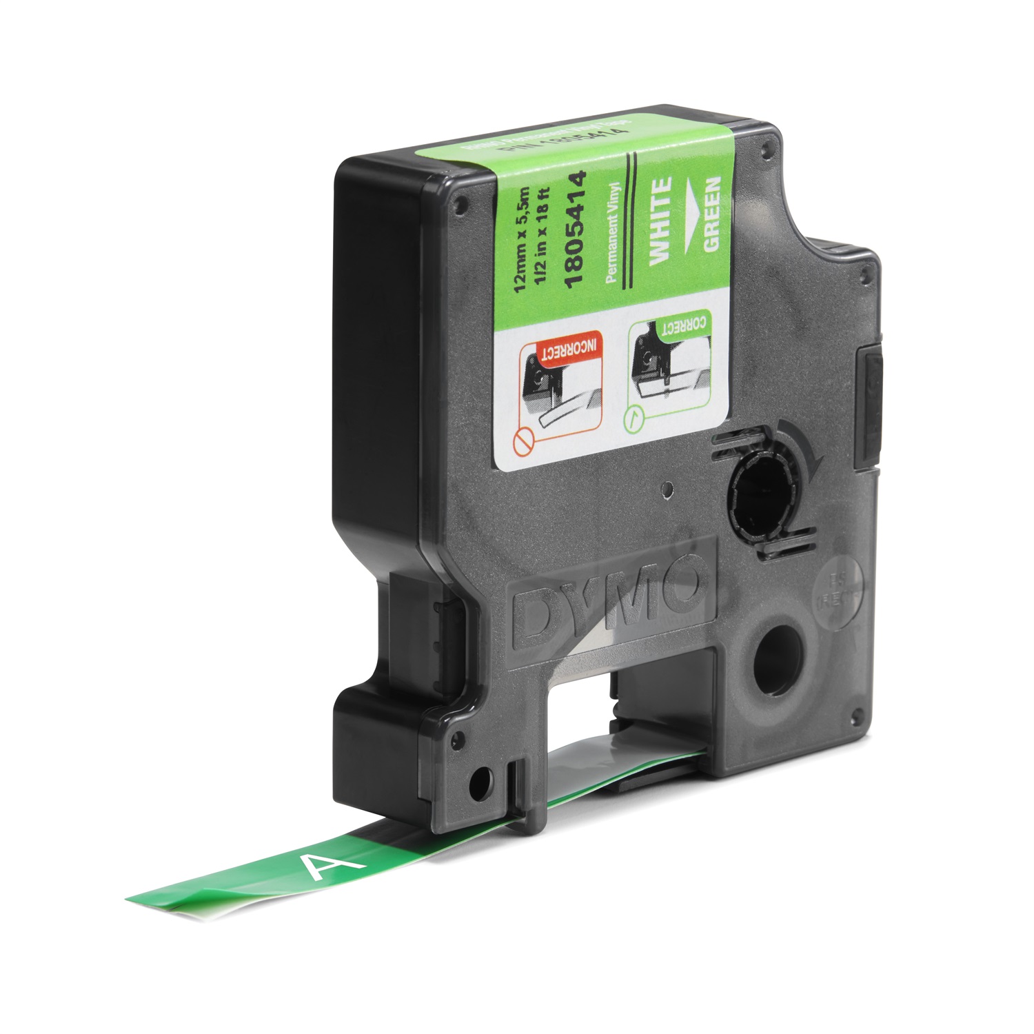 DYMO Nastro in Vinile Bianco su Verde 12mm x 5.5m - Etichette Industriali UL 969