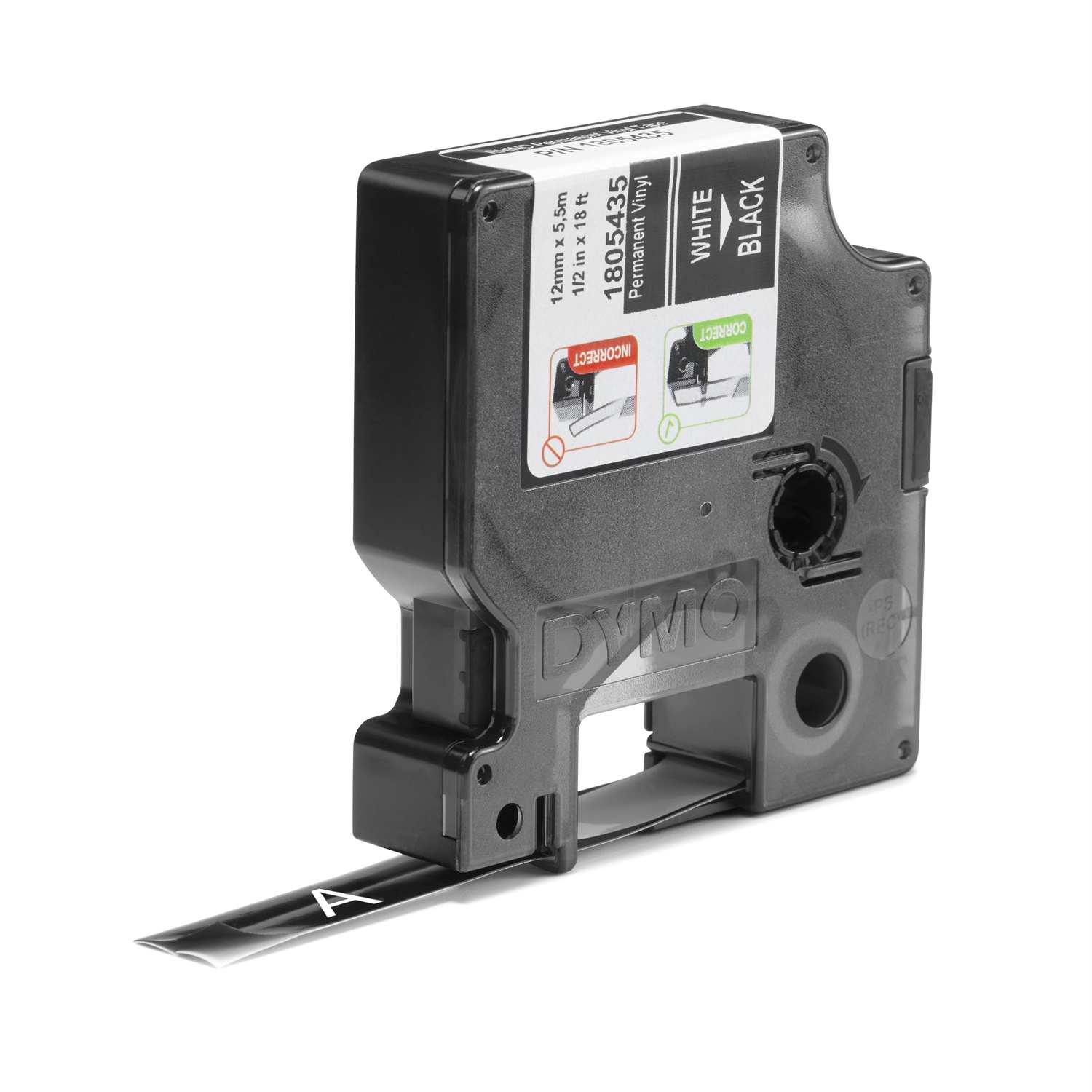 Dymo Nastro in Vinile Bianco su Nero 12 mm x 5,5 m - Compatibile con Etichettatrici Rhino
