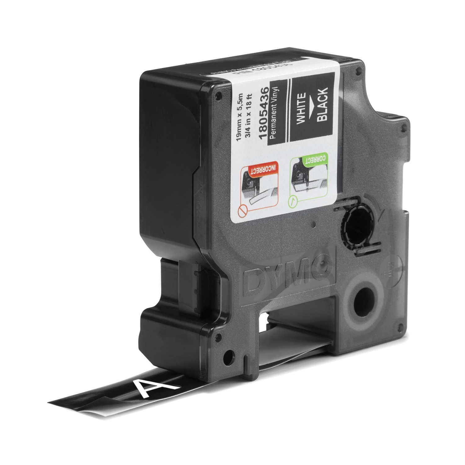 Dymo Nastro in Vinile Bianco su Nero 19 mm x 5,5 m - Compatibile con Etichettatrice Rhino (Cod. 1805436)
