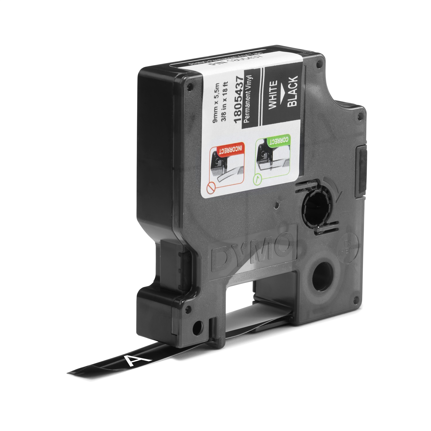 Dymo Nastro in Vinile Bianco su Nero 9 mm x 5,5 m per Etichettatrici Rhino
