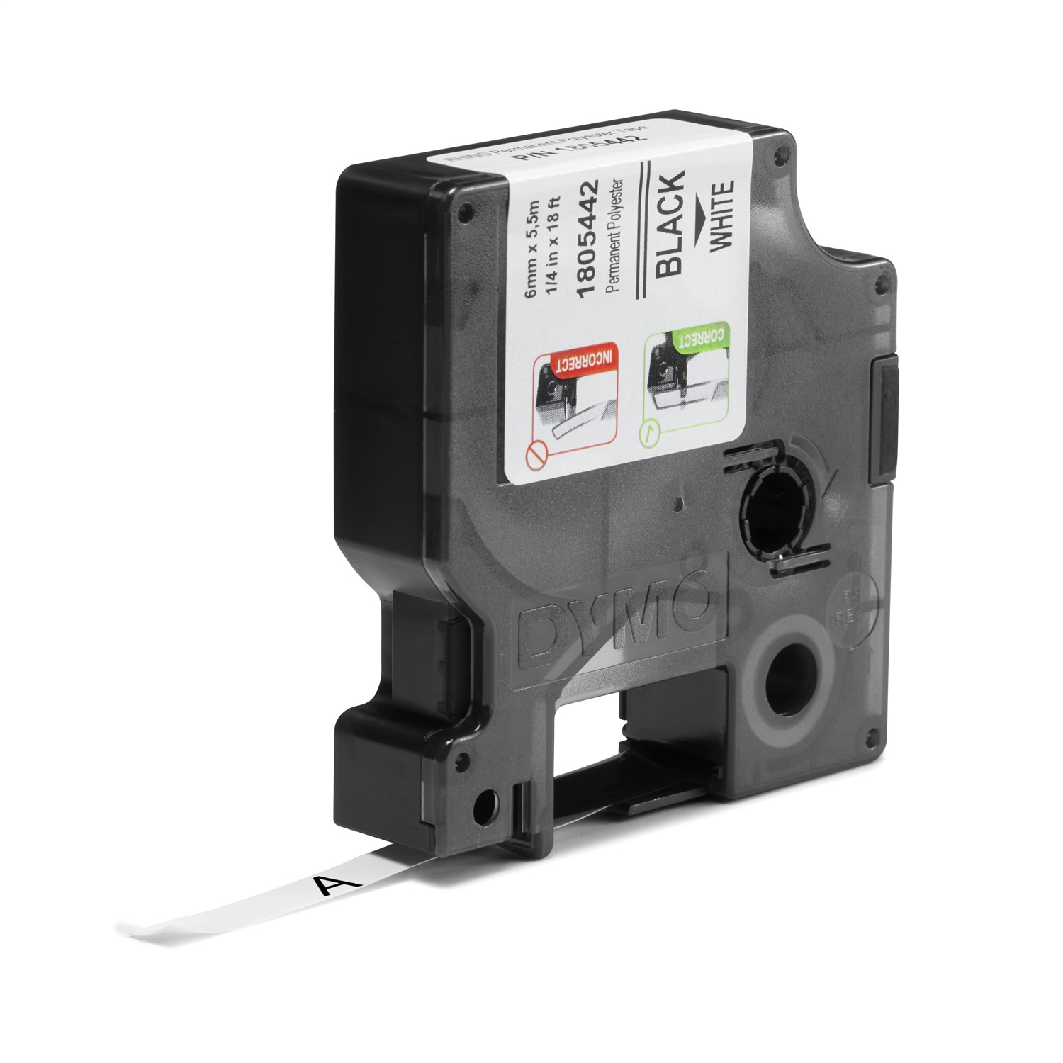 Dymo Nastro Poliestere Permanente D1 6 mm x 5.5 m, Nero su Bianco, Resistente a -40 - 150 °C, UL 969