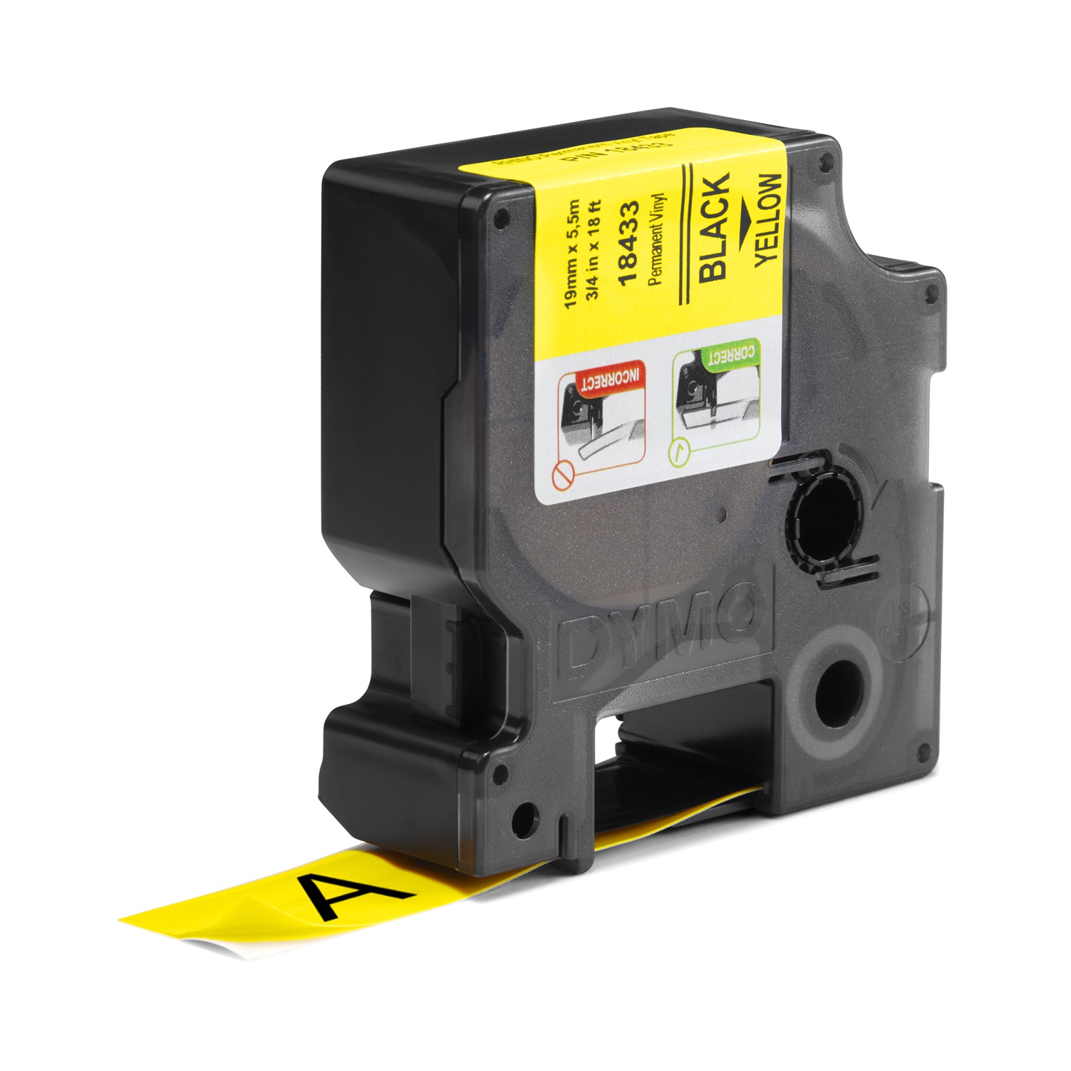 DYMO Nastro Rhino 18433 - Nastro in Vinile 19 mm x 5.5 m, Nero su Giallo, Resistente a Umidità e Raggi UV