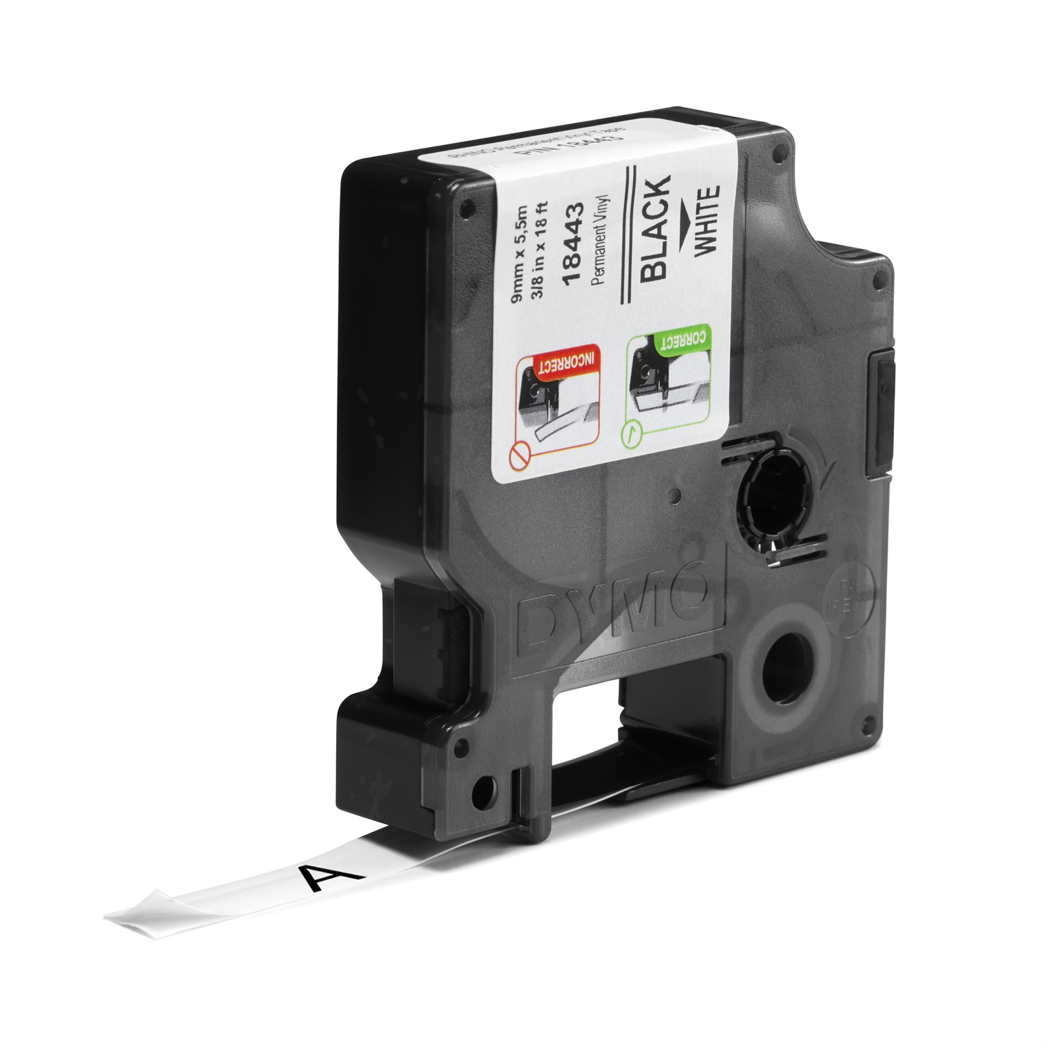 Dymo Nastro in Vinile 18443 - 9 mm x 5,5 m - Nero su Bianco - Compatibile con Etichettatrici Rhino e LabelManager