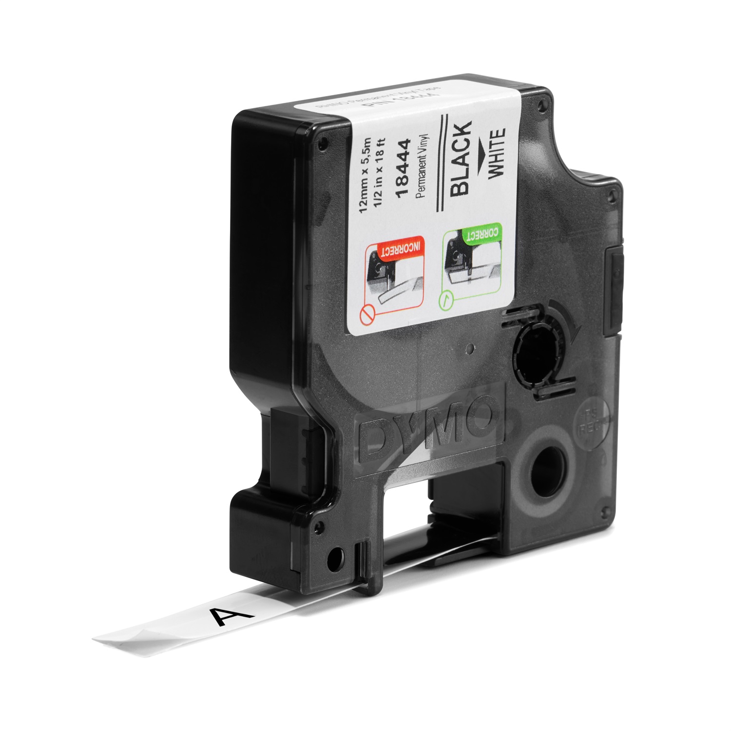 DYMO Rhino Nastro per Etichettatrice 12mm x 5,5m in Vinile Nero su Bianco - Compatibile con LabelManager e Rhino