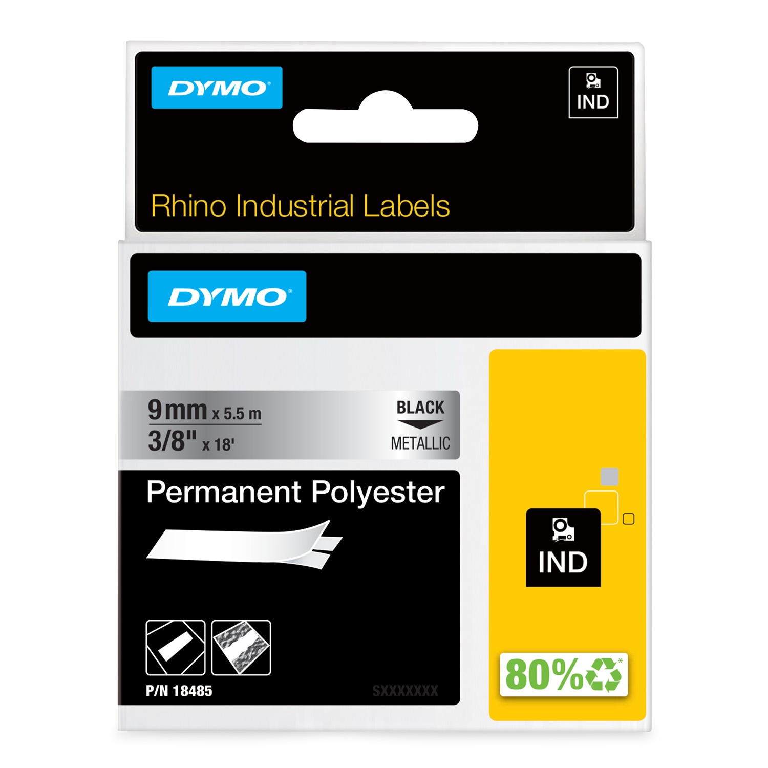 DYMO Nastro in Poliestere Permanente 9 mm x 5.5 m - Nero su Metallizzato, Resistente da -40 a 150 °C, UL 969