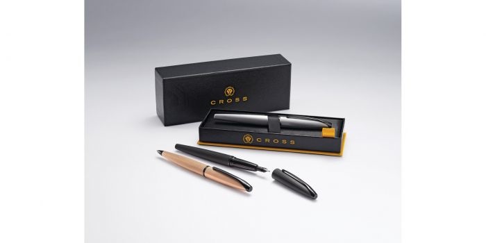 Cross ATX Penna a Sfera Cromata Spazzolata con Appuntamenti in Pvd Nero Lucido - Confezione Regalo Premium