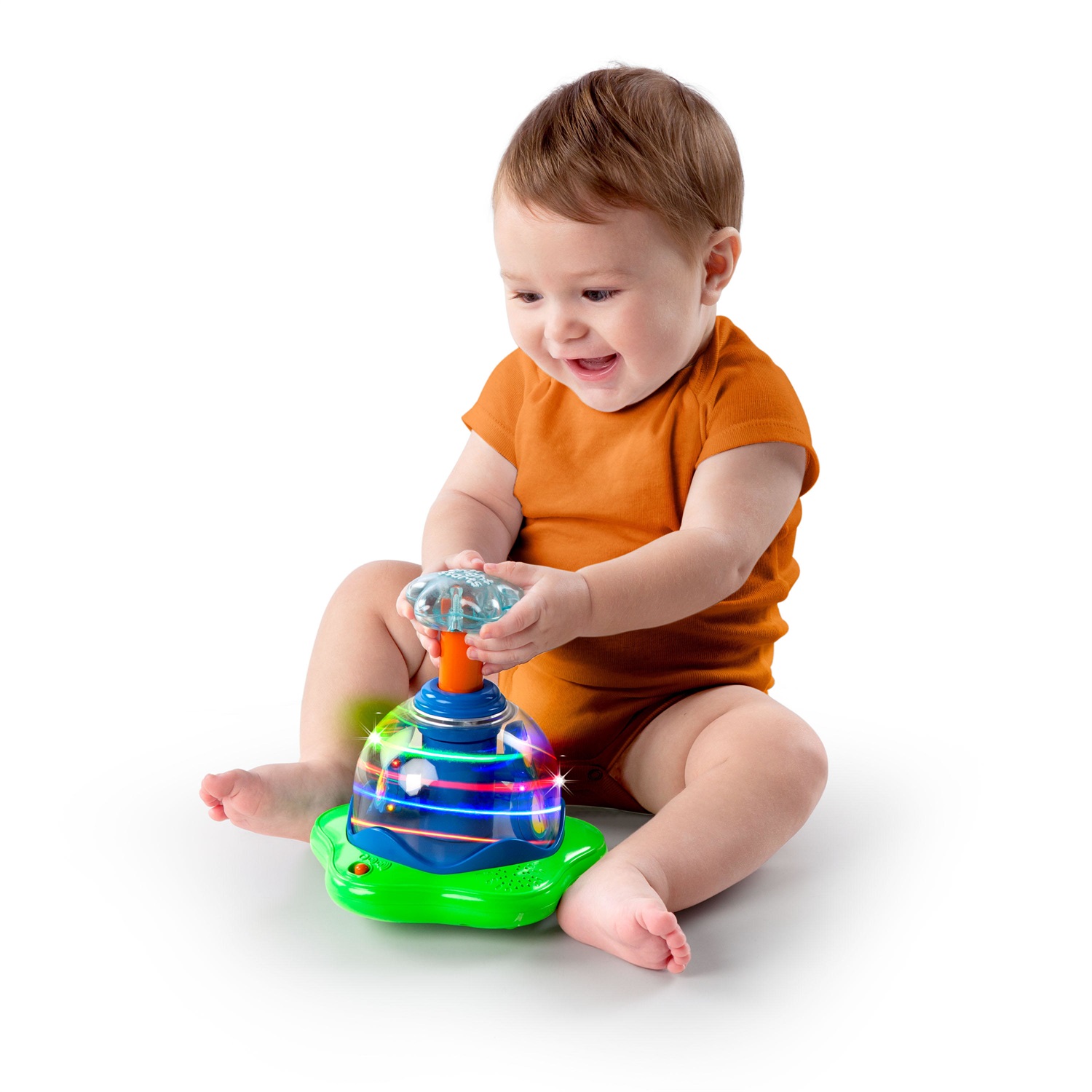 Bright Starts Press & Glow Spinner - Giocattolo Musicale Interattivo per Bambini 6 Mesi con Luci e Melodie