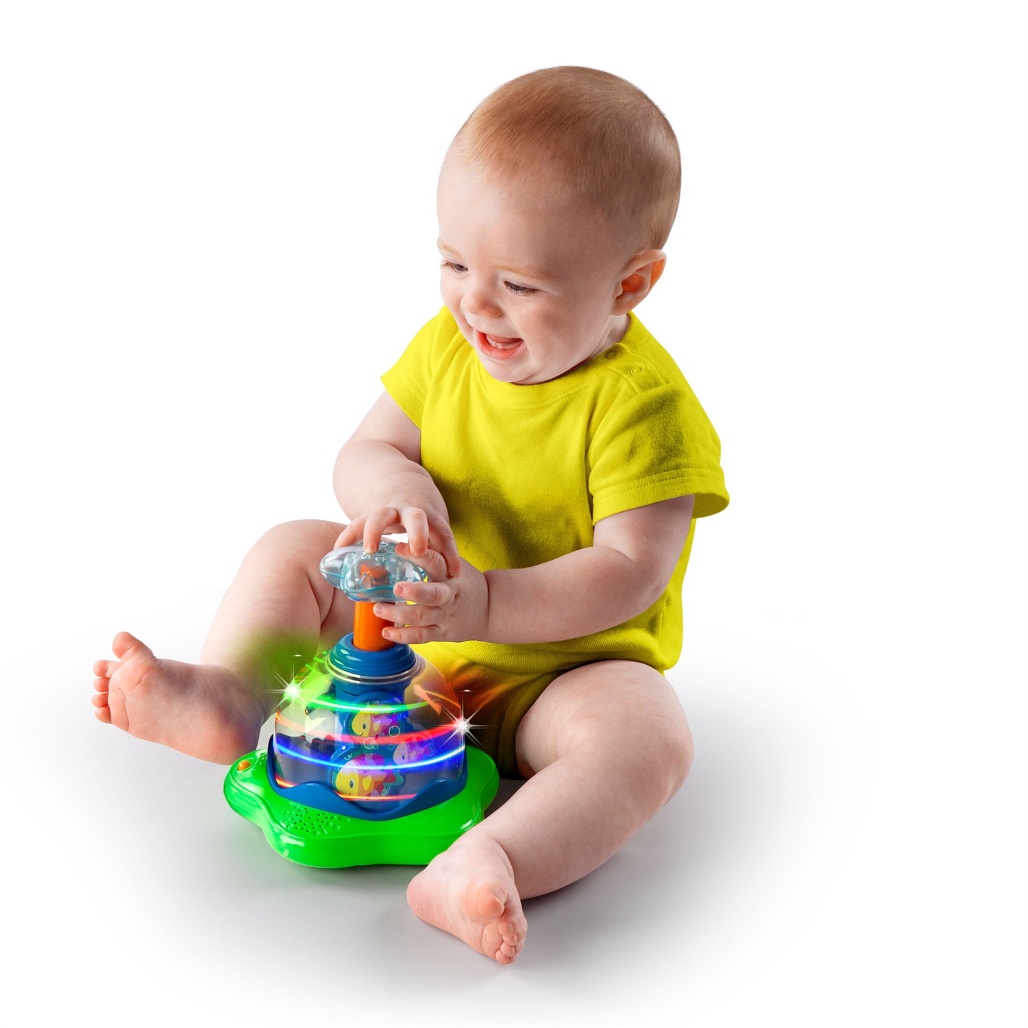 Bright Starts Press & Glow Spinner - Giocattolo Musicale Interattivo per Bambini 6 Mesi con Luci e Melodie