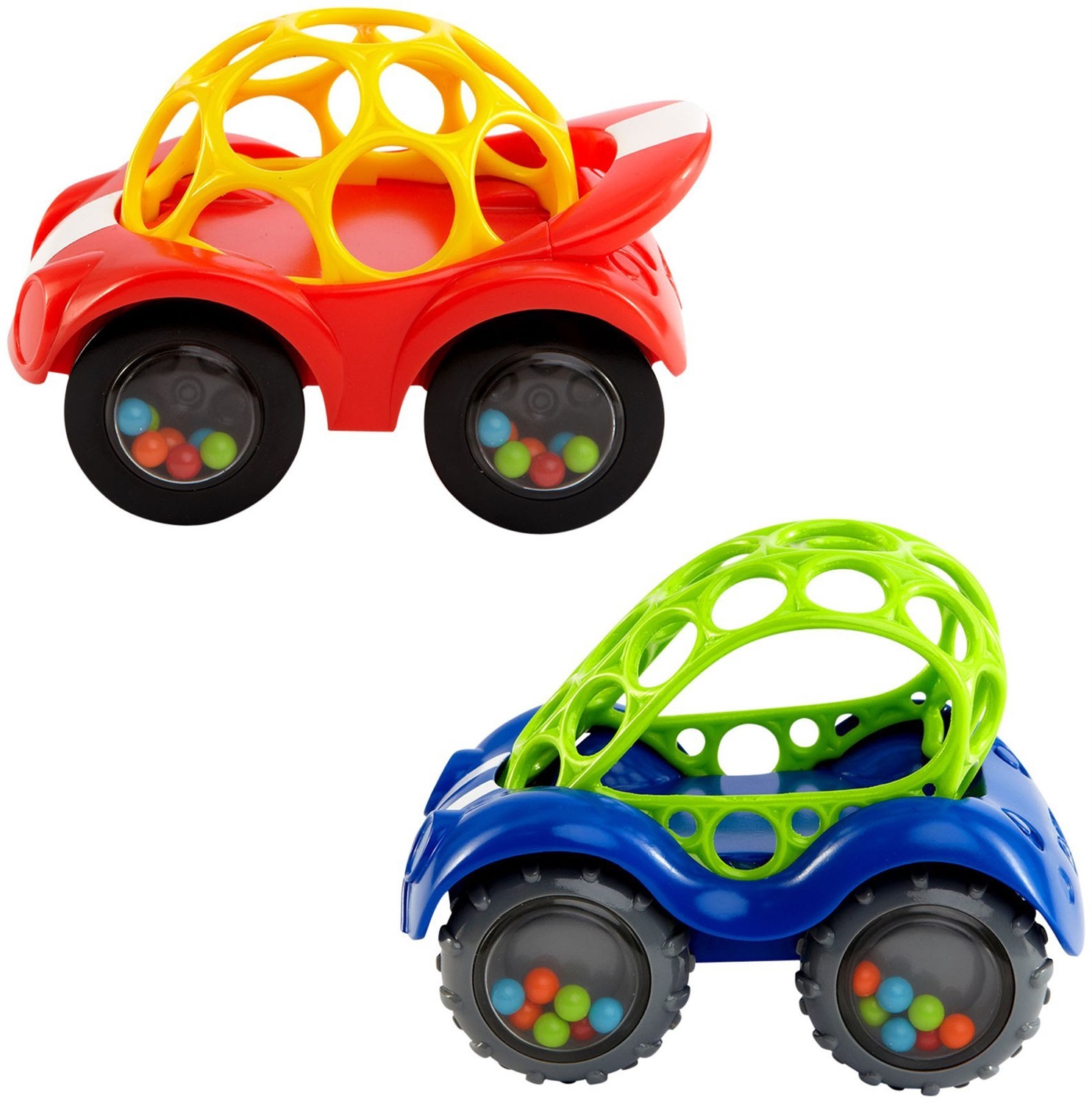 Bright Starts Oball Car 81510 - Giocattolo educativo con fori flessibili e effetto sonaglio, 1 pezzo, Colori assortiti