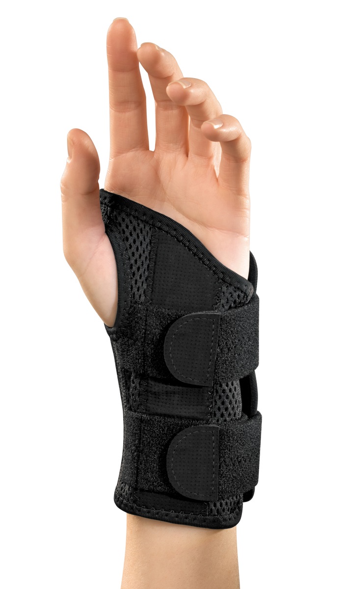 Mueller Greenline Fitted Wrist Brace - Supporto Polso Sinistro S/M, Nero, Tessuto Morbido e Traspirante con Stecca Integrata