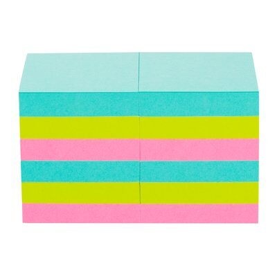 Post-it® Super Sticky Cosmic - Foglietti Riposizionabili 47,6x47,6 mm, Confezione da 12 Blocchetti, 90 Fogli per Blocco, Colori Assortiti: Acquamarina, Rosa Neon, Verde Neon